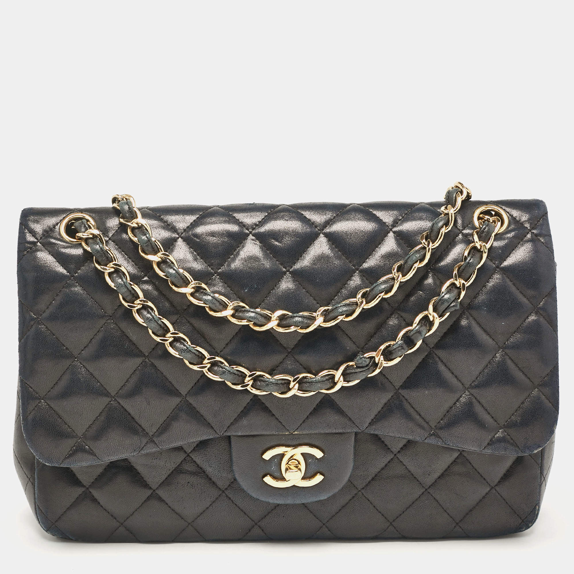 Chanel Black Quilted Leather Jumbo Classic Double Flap Bag