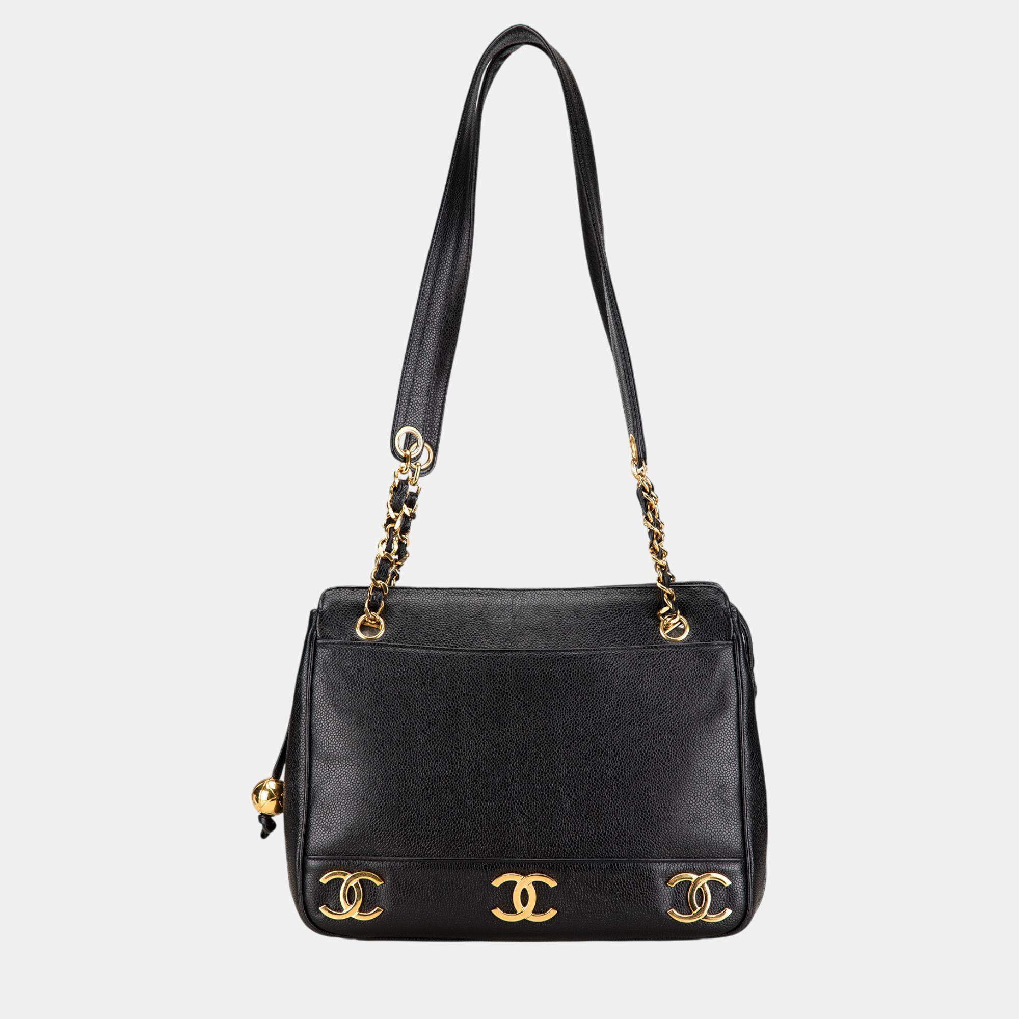 Chanel Black Triple CC Caviar Shoulder Bag