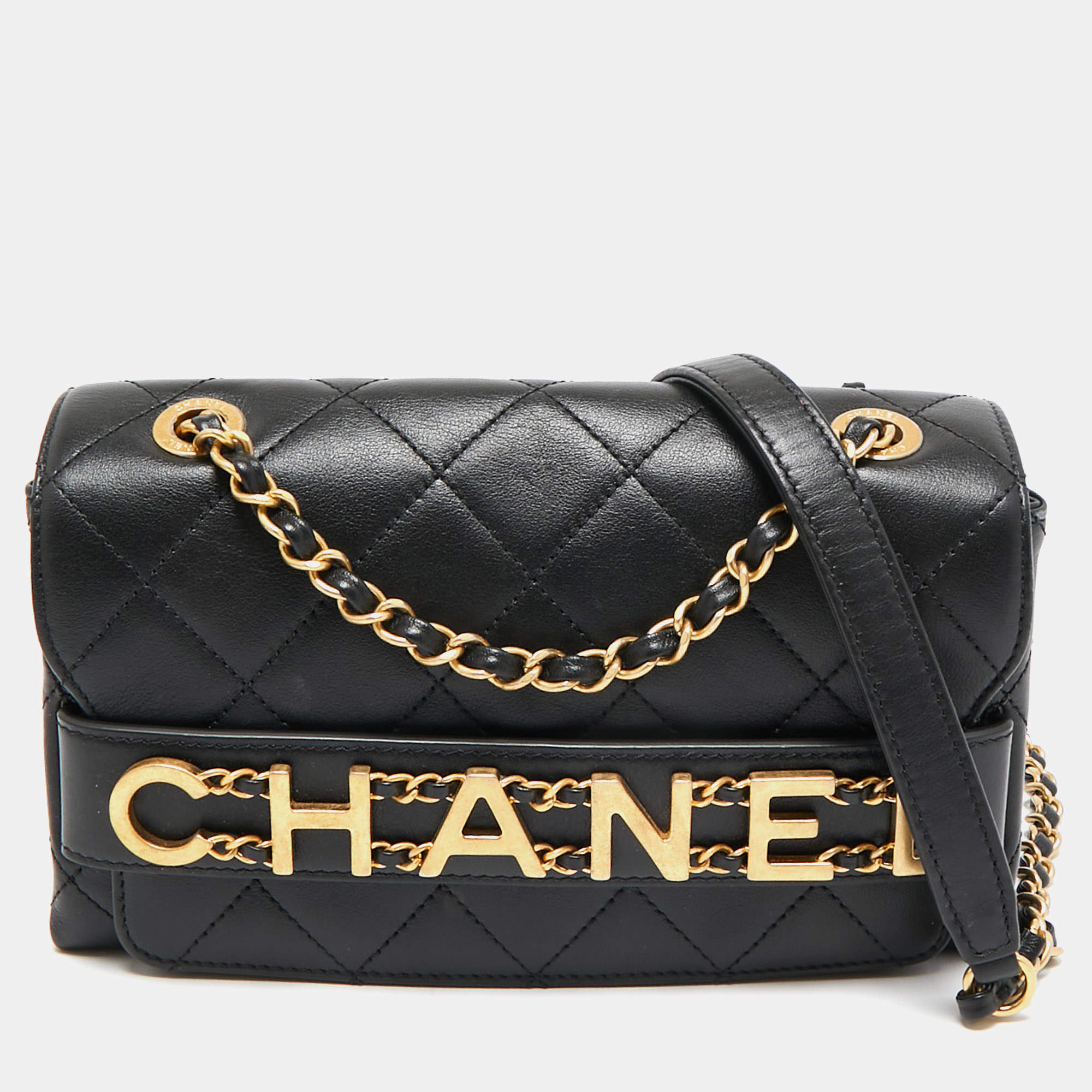 Chanel Black Quilted Leather Small Enchained Flap Bag