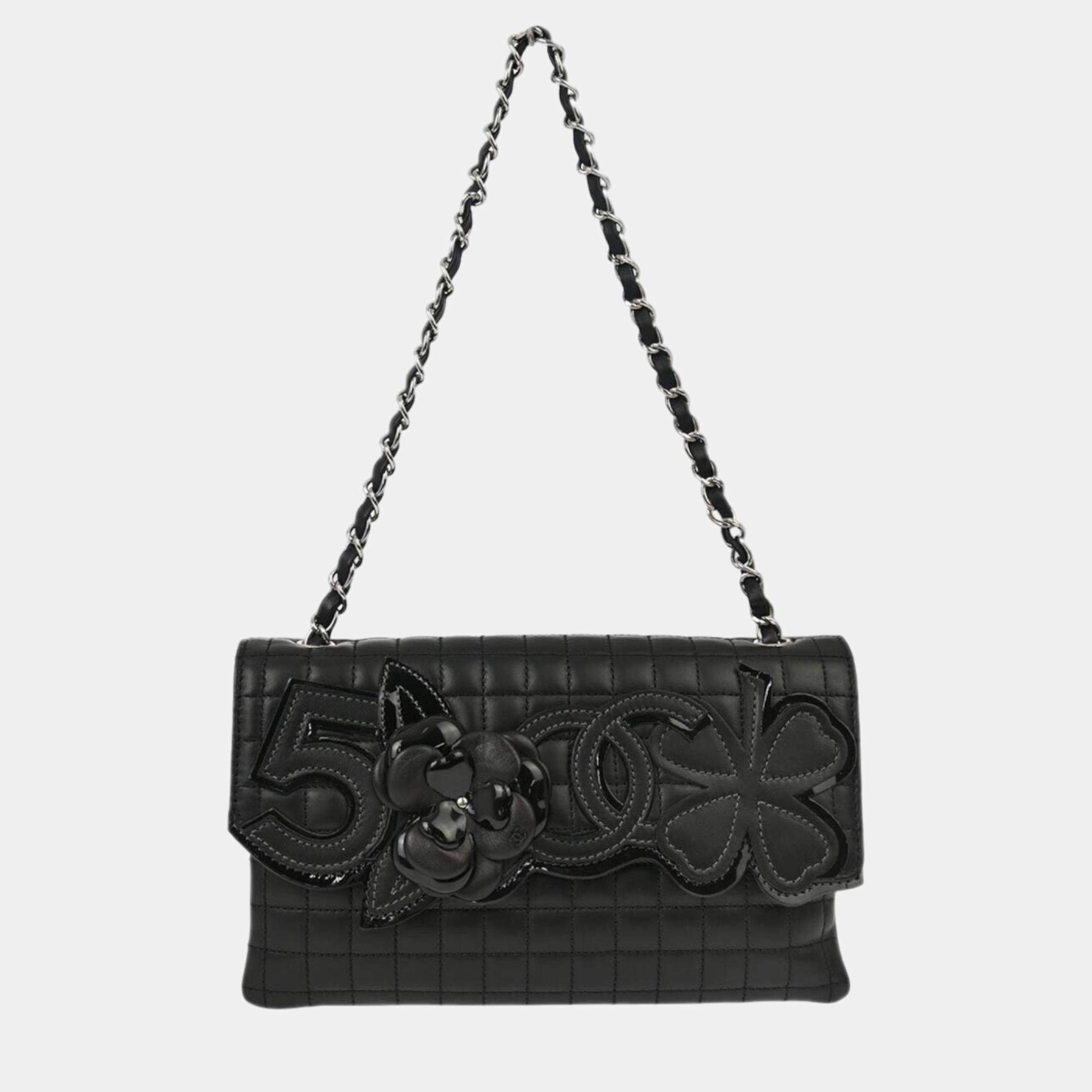 Chanel Black Calfskin Choco Bar Chain Handbag