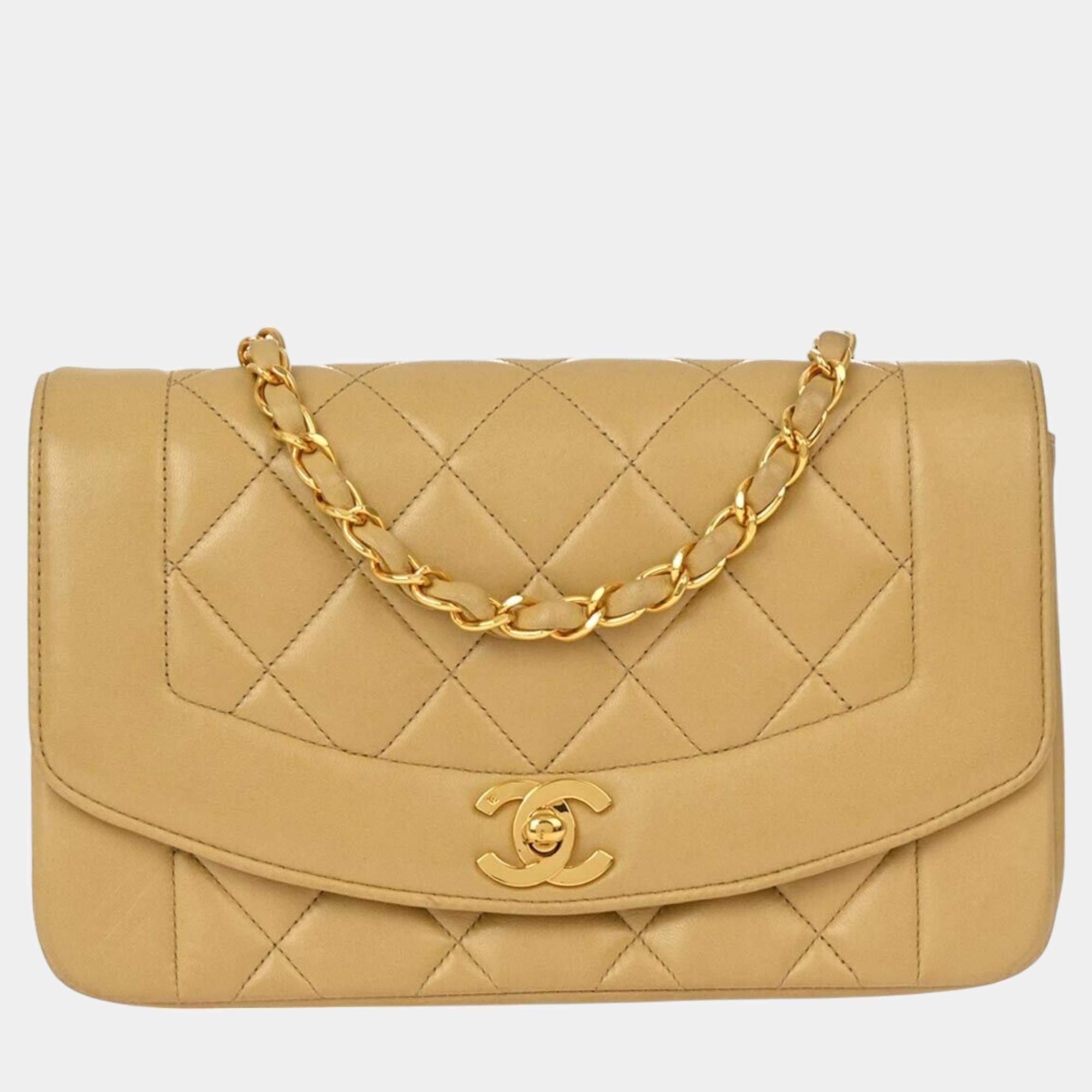 Chanel Beige Lambskin Small Diana Shoulder Bag