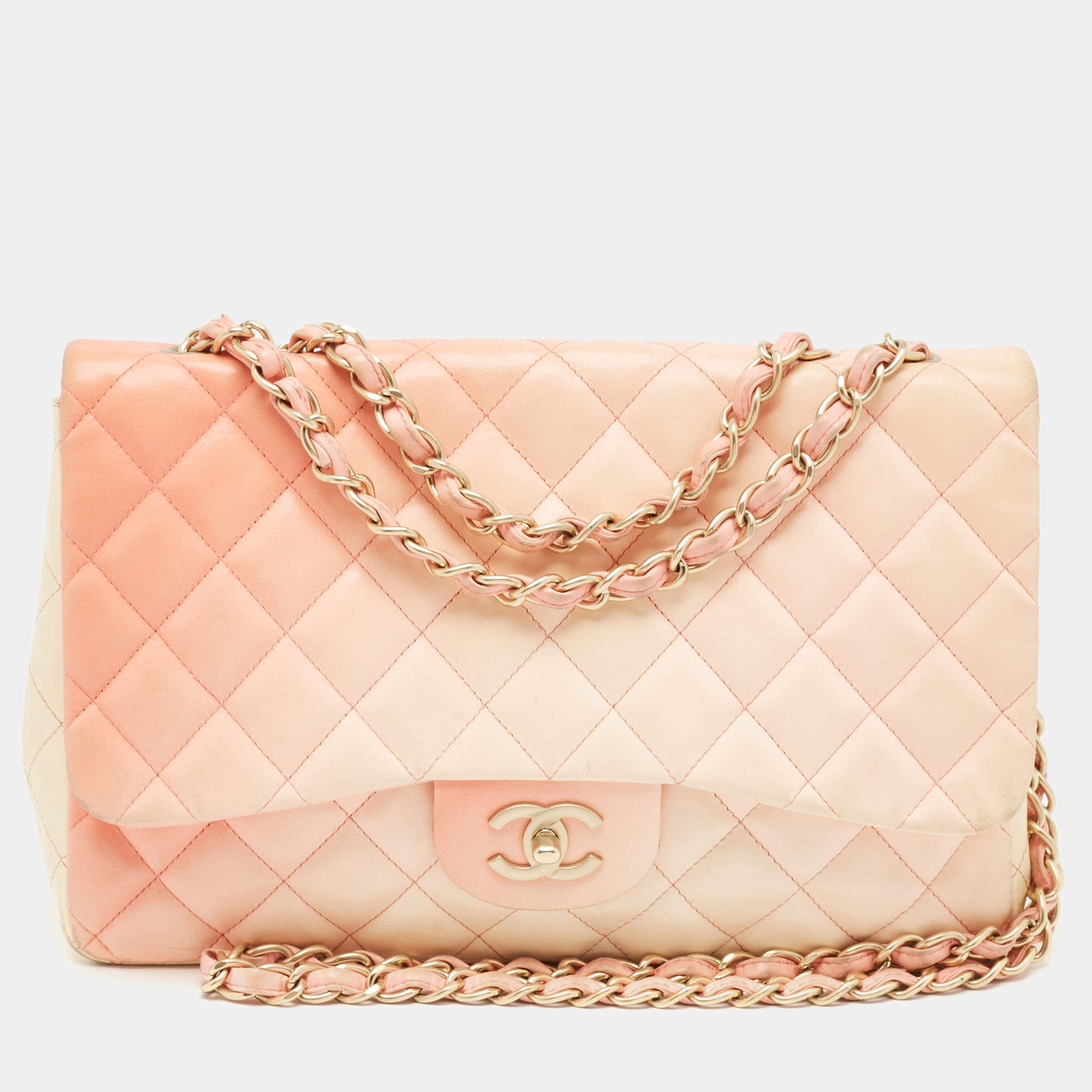 Chanel Ombre Orange/Cream Quilted Leather Jumbo Classic Single Flap Bag