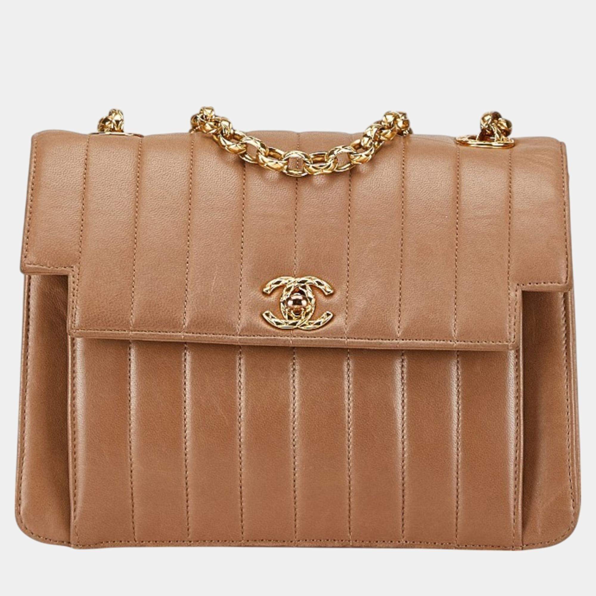 Pre Owned Chanel Brown Lambskin Mademoiselle Coco Mark Chain Shoulder Bag