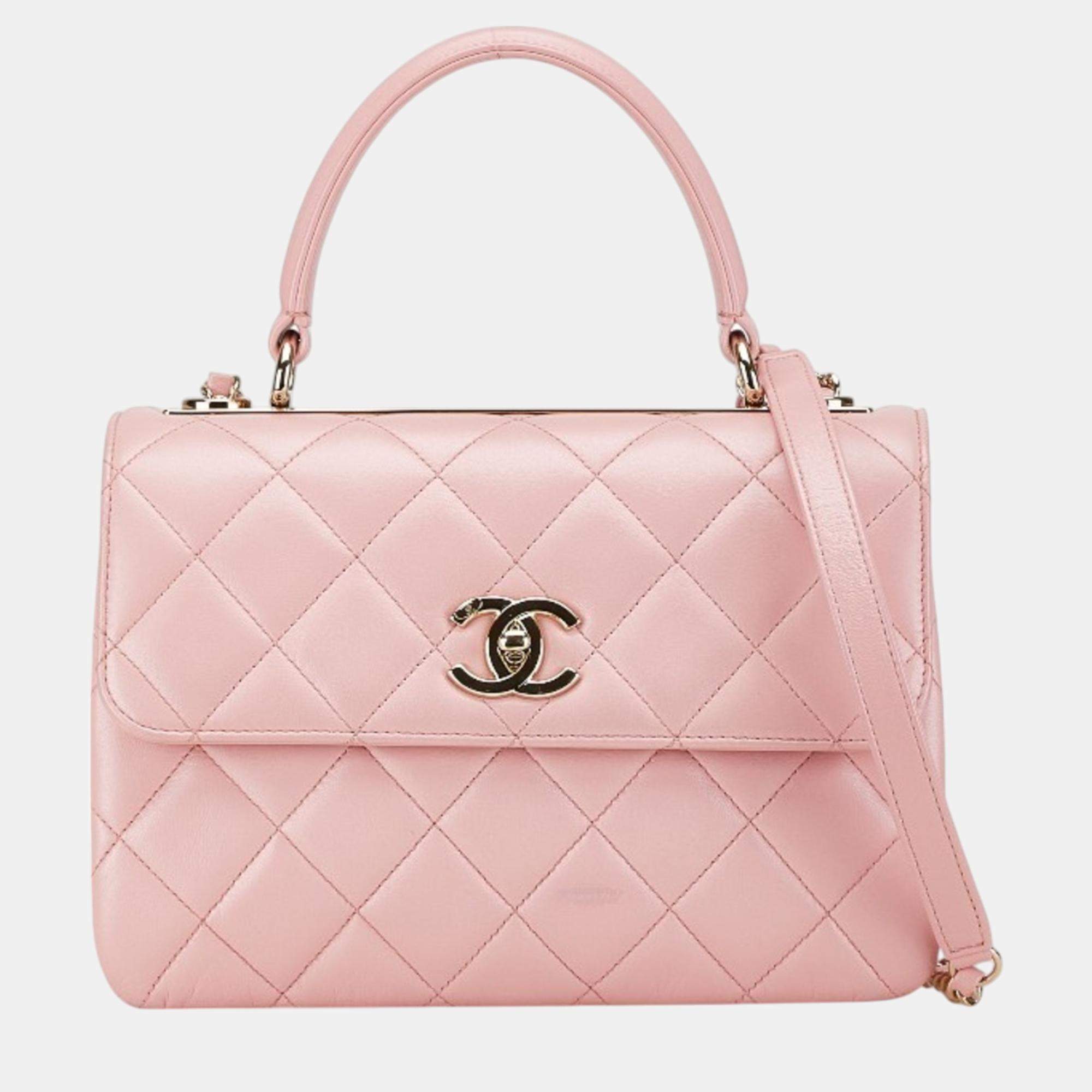 Pre Owned Chanel Pink Lambskin Matelasse Trendy Cc Chain Shoulder Bag