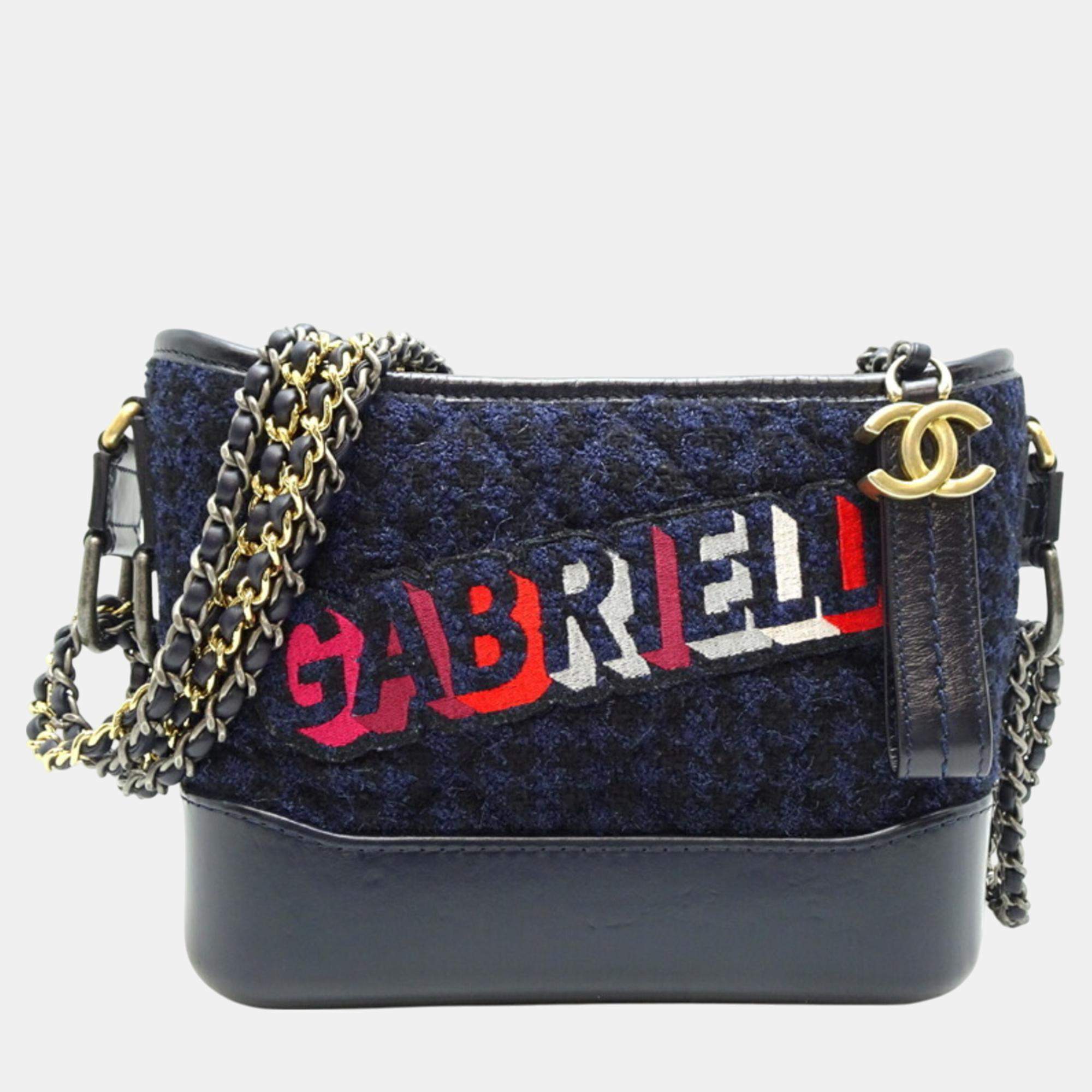 CHANEL Gabrielle De Chanel Small Hobo Bag Navy ヴィンテージ2 Auth CHANEL Gabrielle de Chanel Hobo Bag Shoulder Tweed