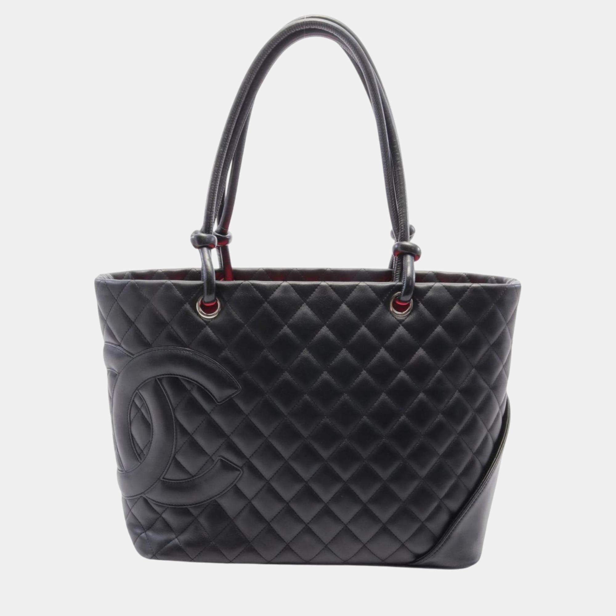 Chanel Leather Black Cambon Line Large Tote Bag