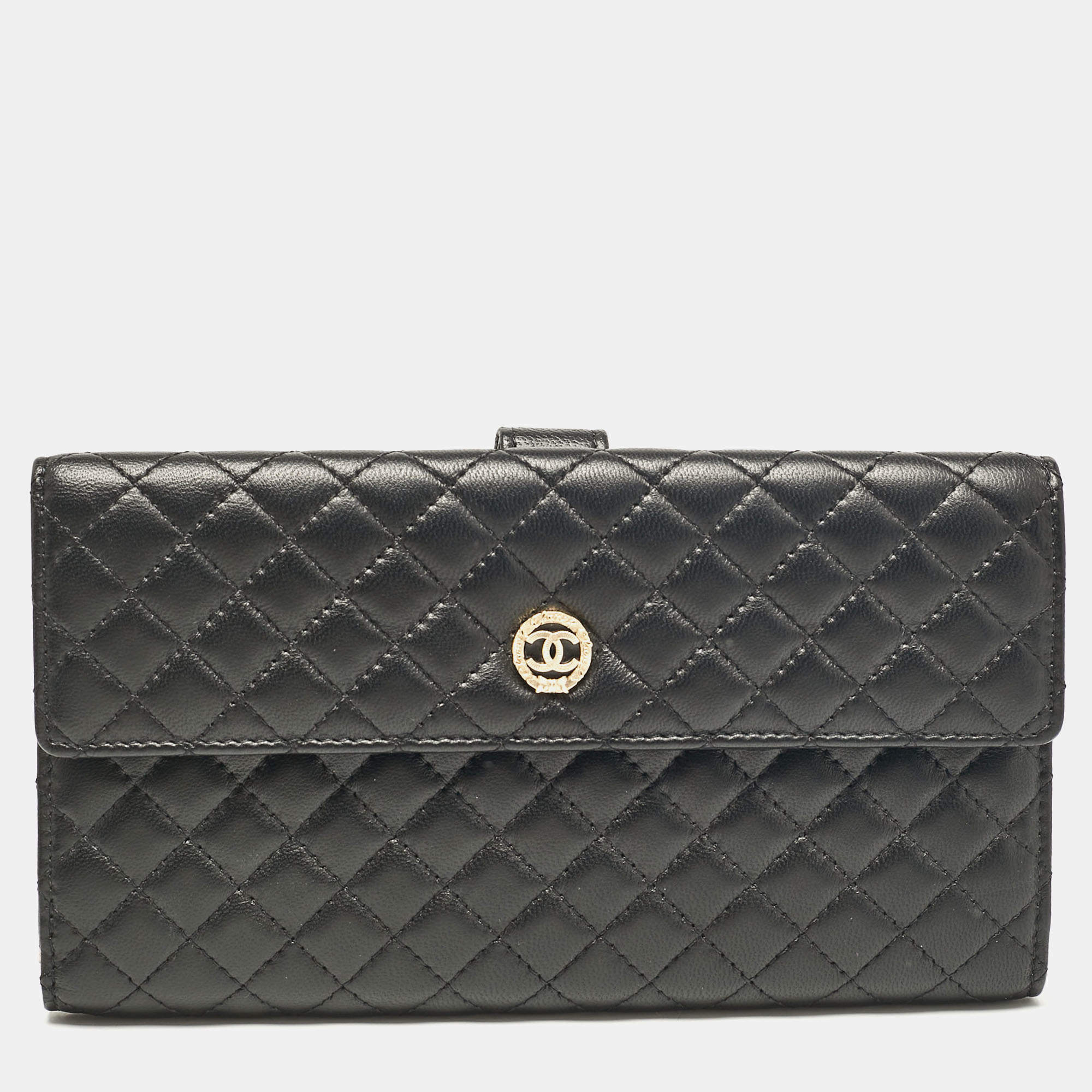 Chanel Black Micro Quilted Leather CC Flap Continental Wallet