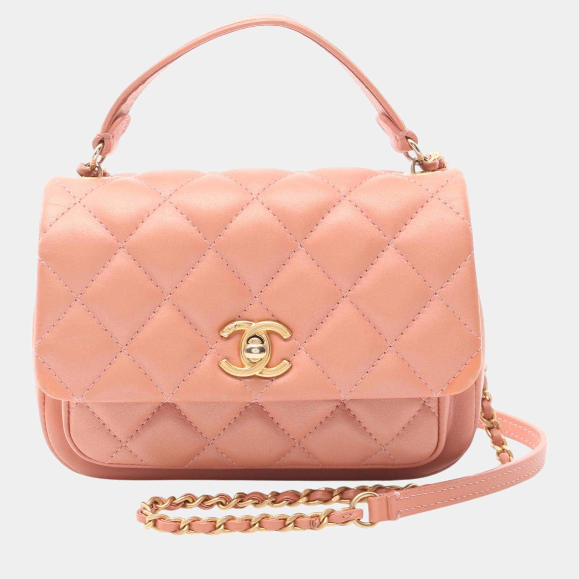 Chanel Pink Lambskin Matelasse Shoulder Bag