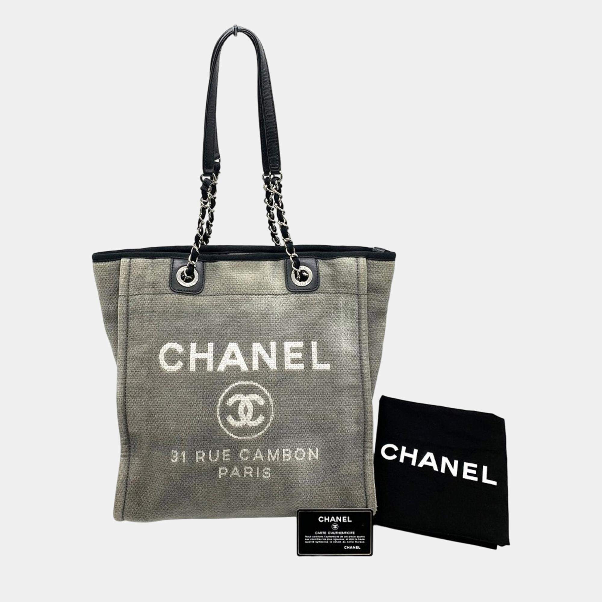 Chanel Canvas Grey Deauville Pm Chain Tote Bag