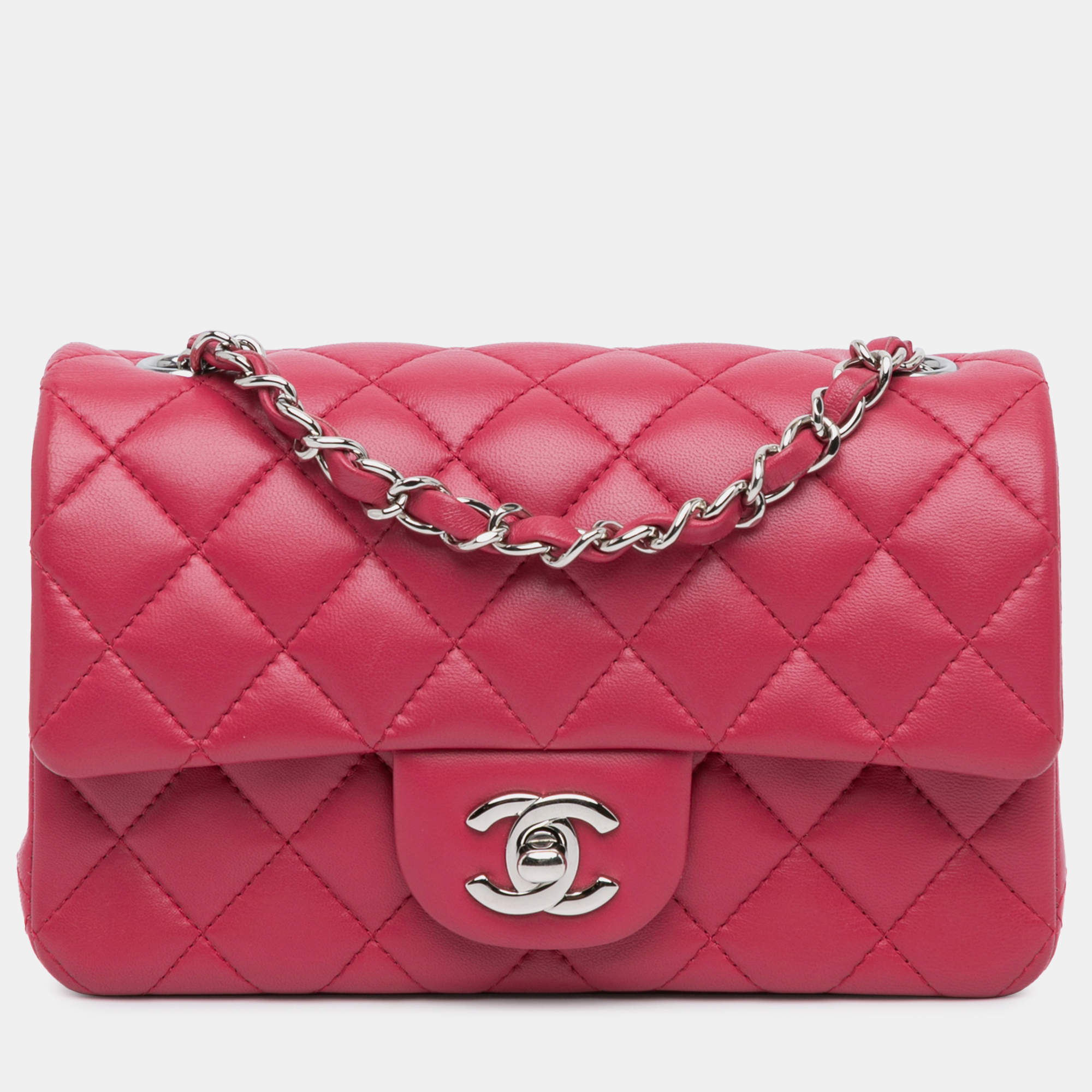 Pre Owned Chanel Mini Lambskin Rectangular Classic Single Flap Bag