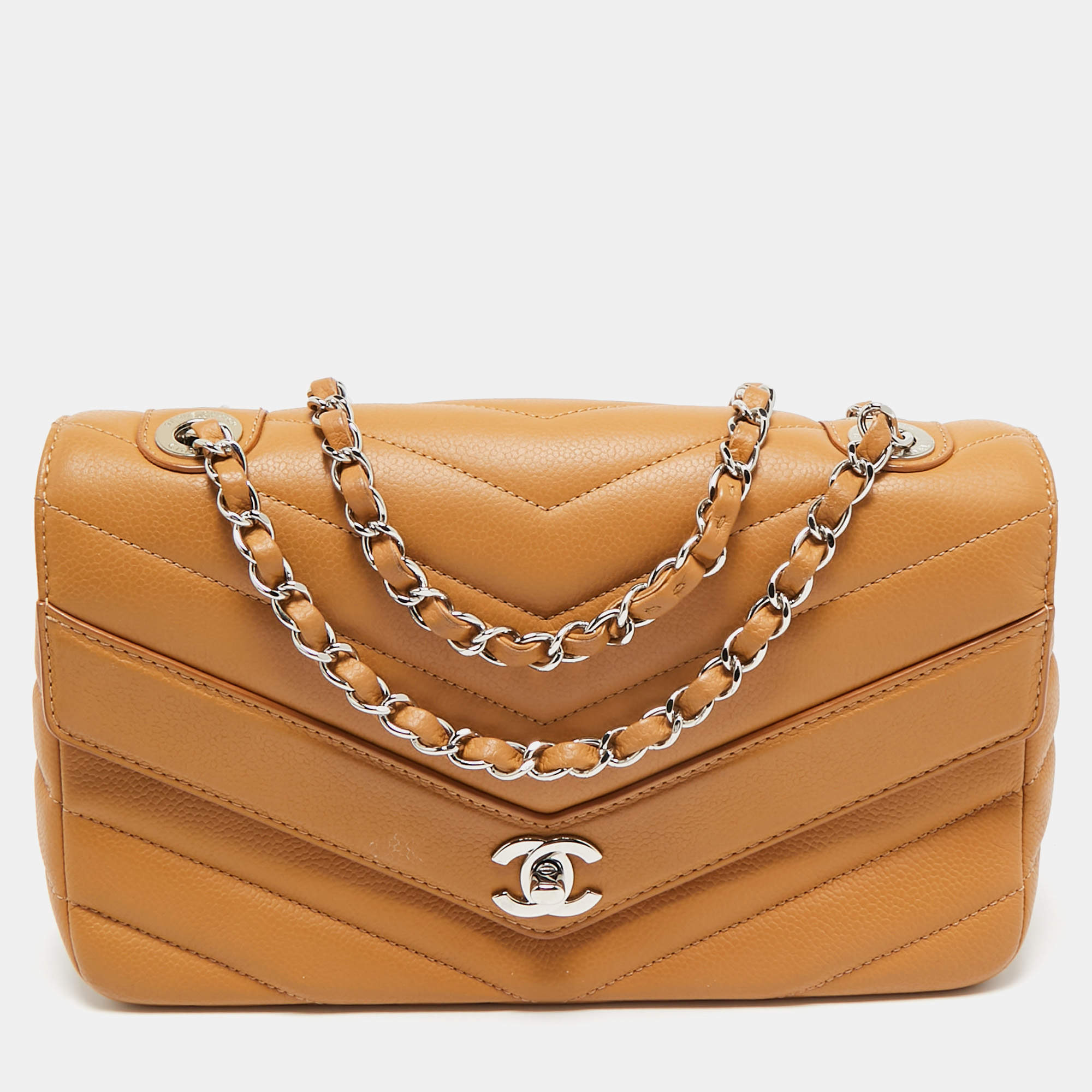 Chanel Brown Chevron Leather Data Center Envelope Flap Bag