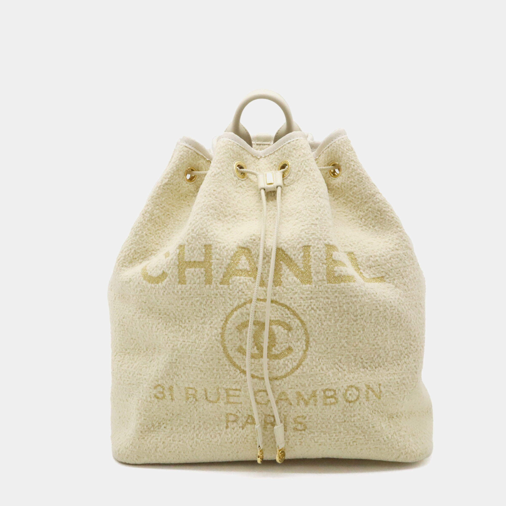 Chanel Beige Canvas Velour Leather Backpack