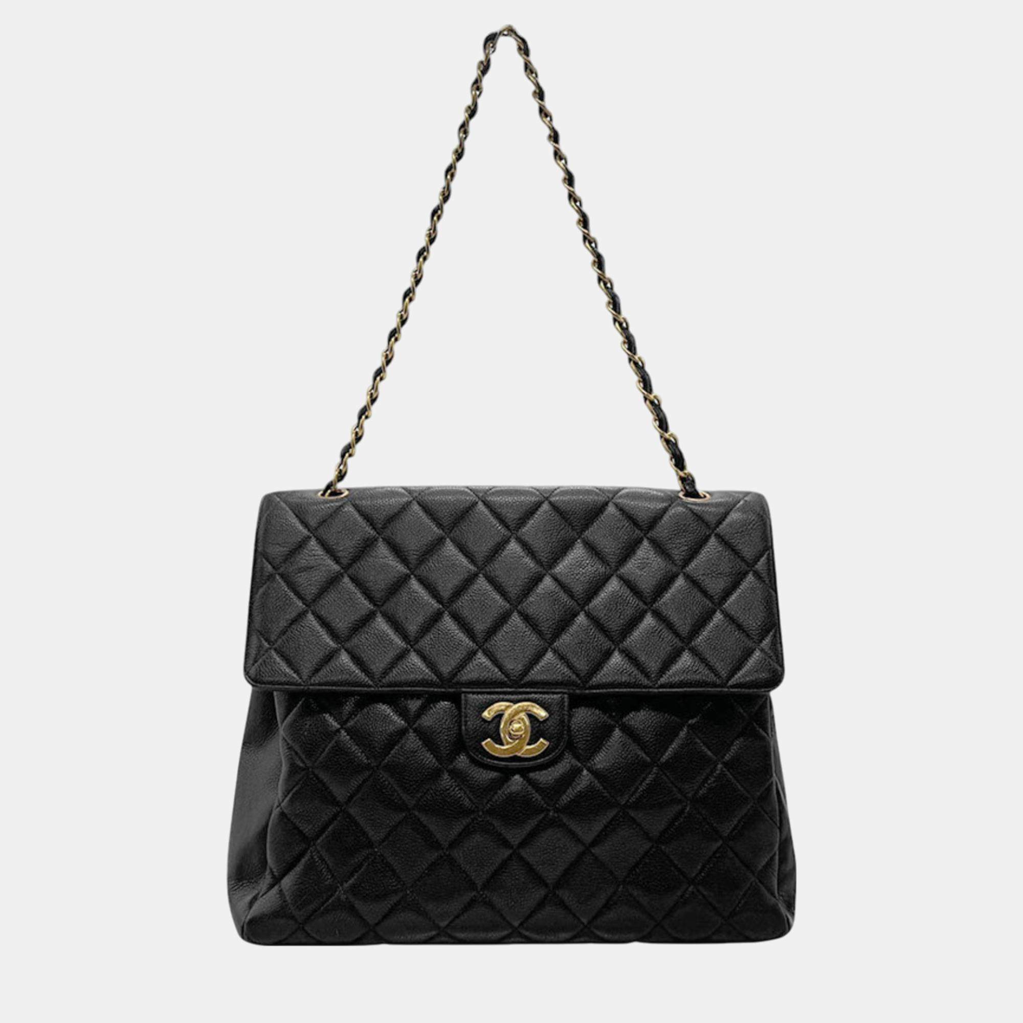 Pre Owned Chanel Black Caviar Leather CC Flap Shoulder Bag