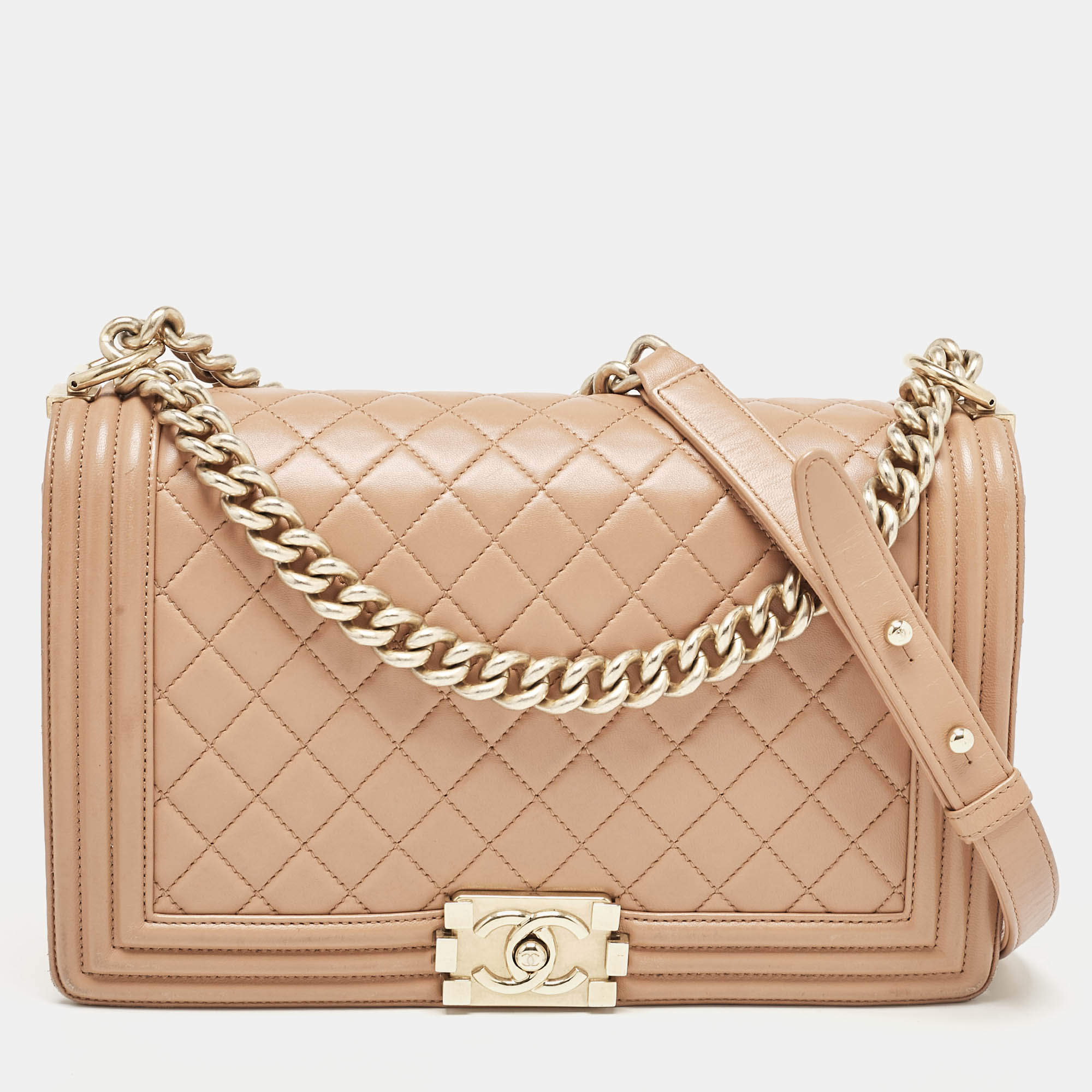Chanel Beige Quilted Leather New Medium Boy Flap Bag