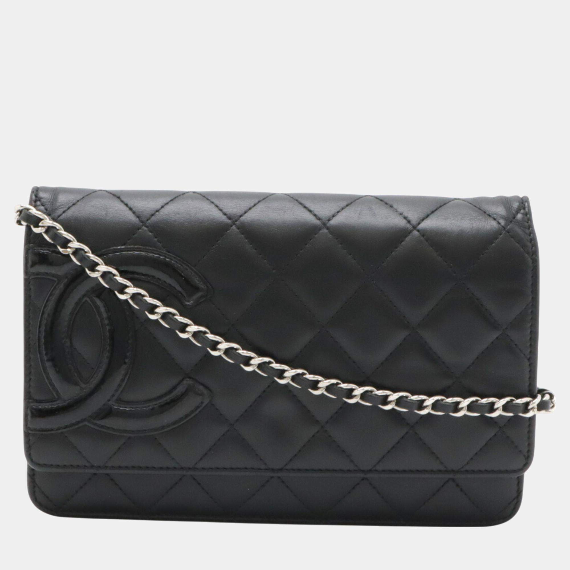 Chanel Black Leather Cambon Line Chain Wallet