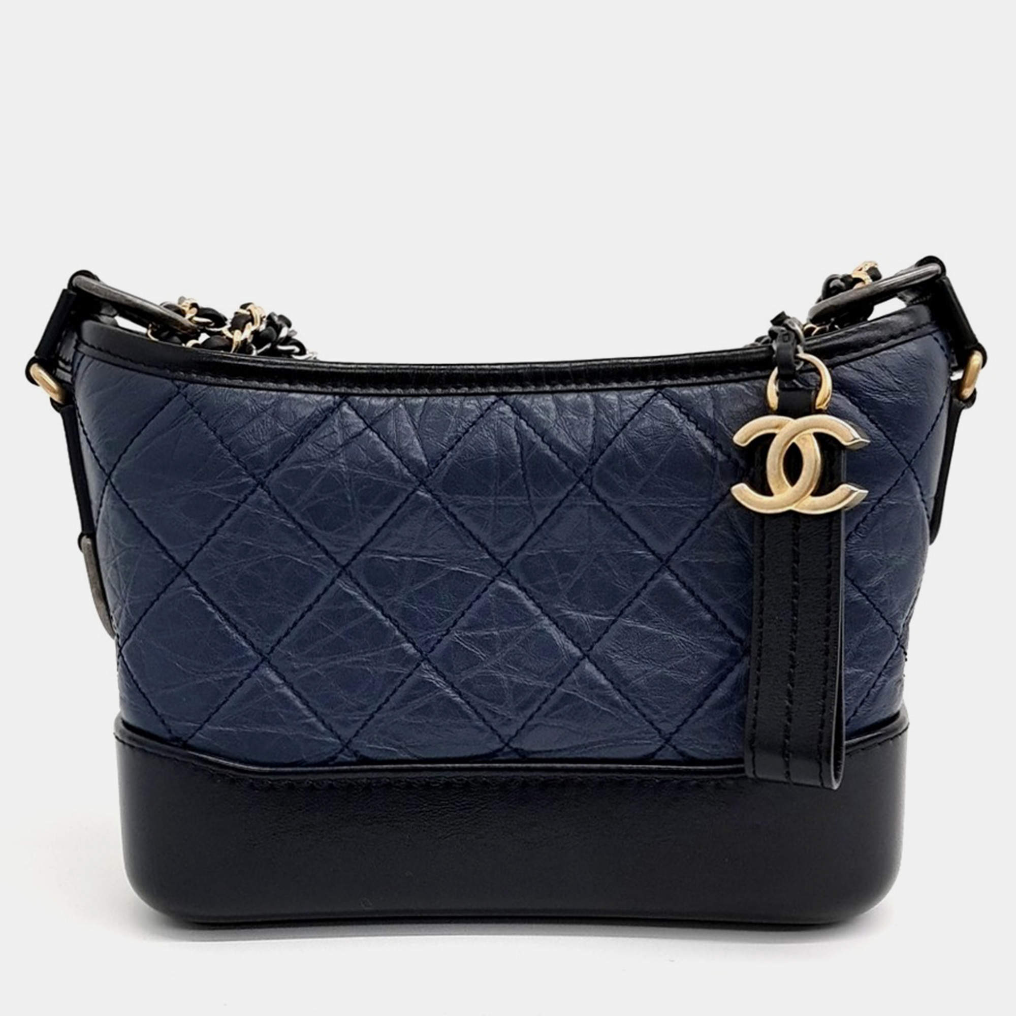 Chanel Navy Blue Leather Gabrielle Small Hobo Bag