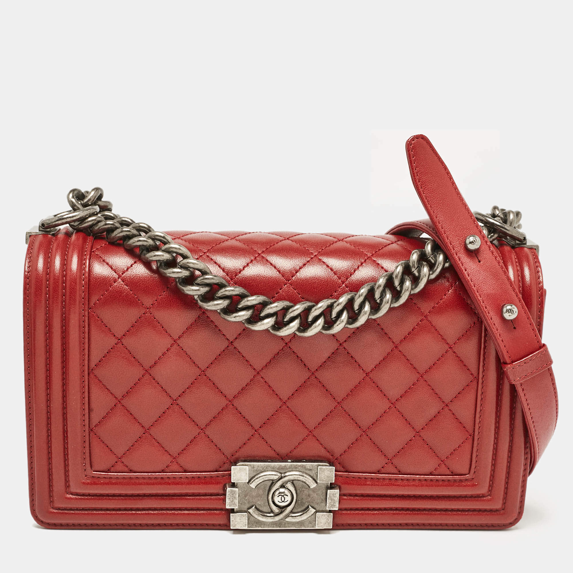 Chanel Red Quilted Leather Medium Boy Flap Bag