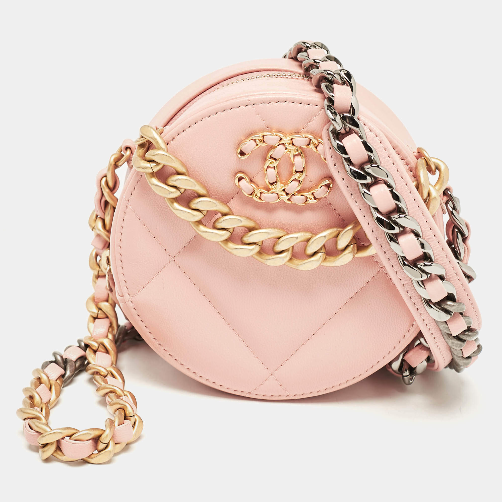 Chanel Pink Quilted Leather 19 Round Crossbody Bag