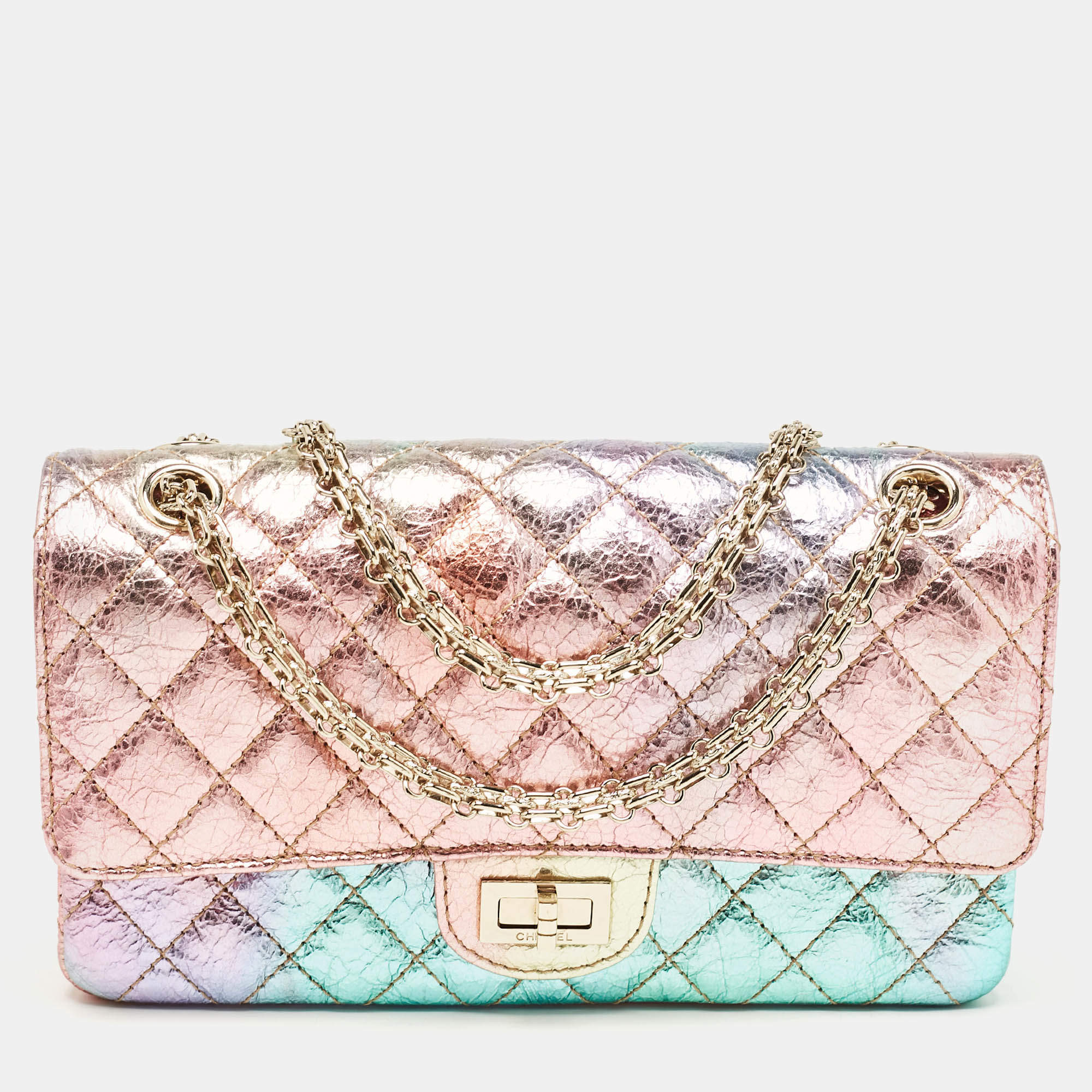 Pre Owned Chanel Rainbow Quilted Leather Reissue 2.55 Classic 225 Flap Bag