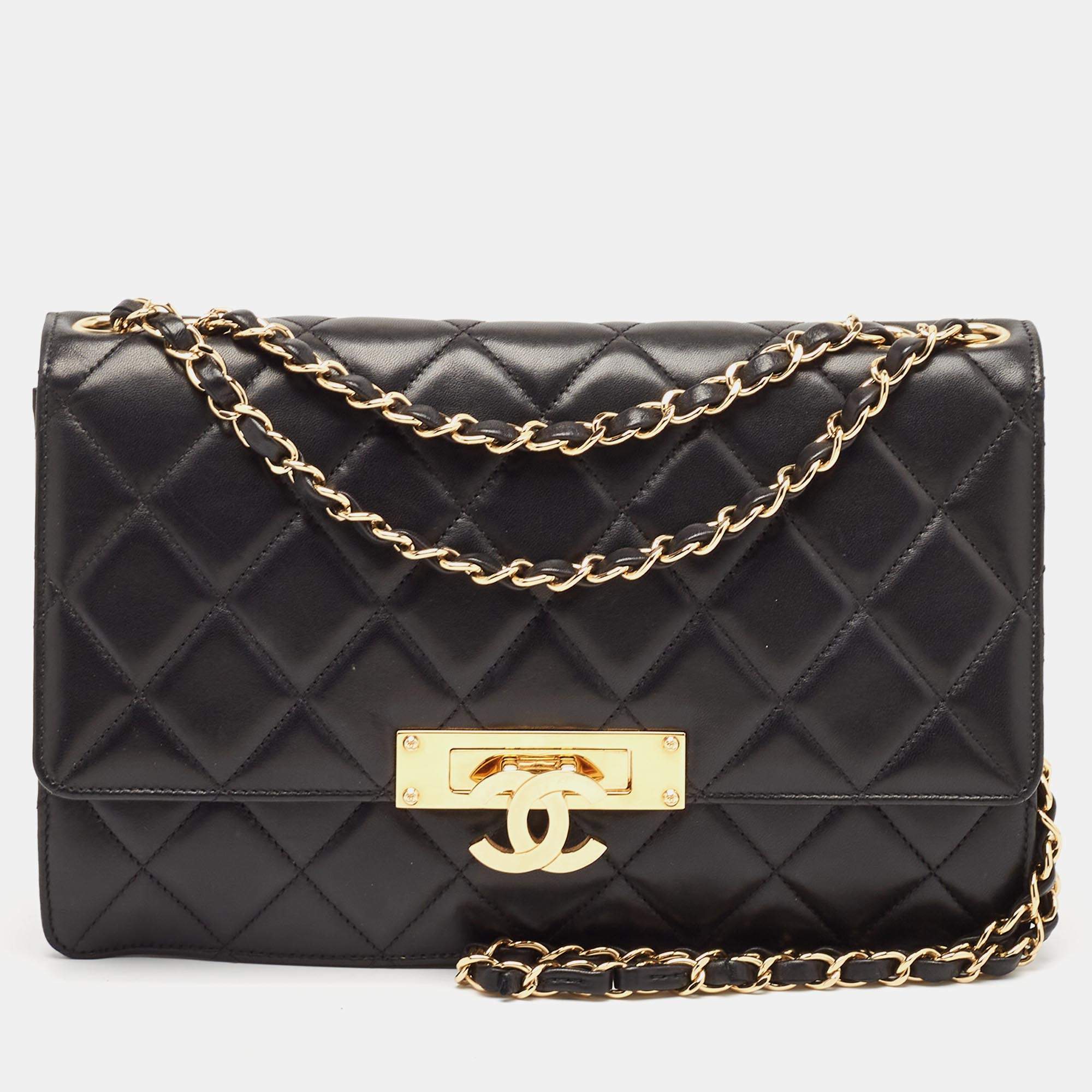 Chanel Black Quilted Leather Medium Golden Classic Flap Bag