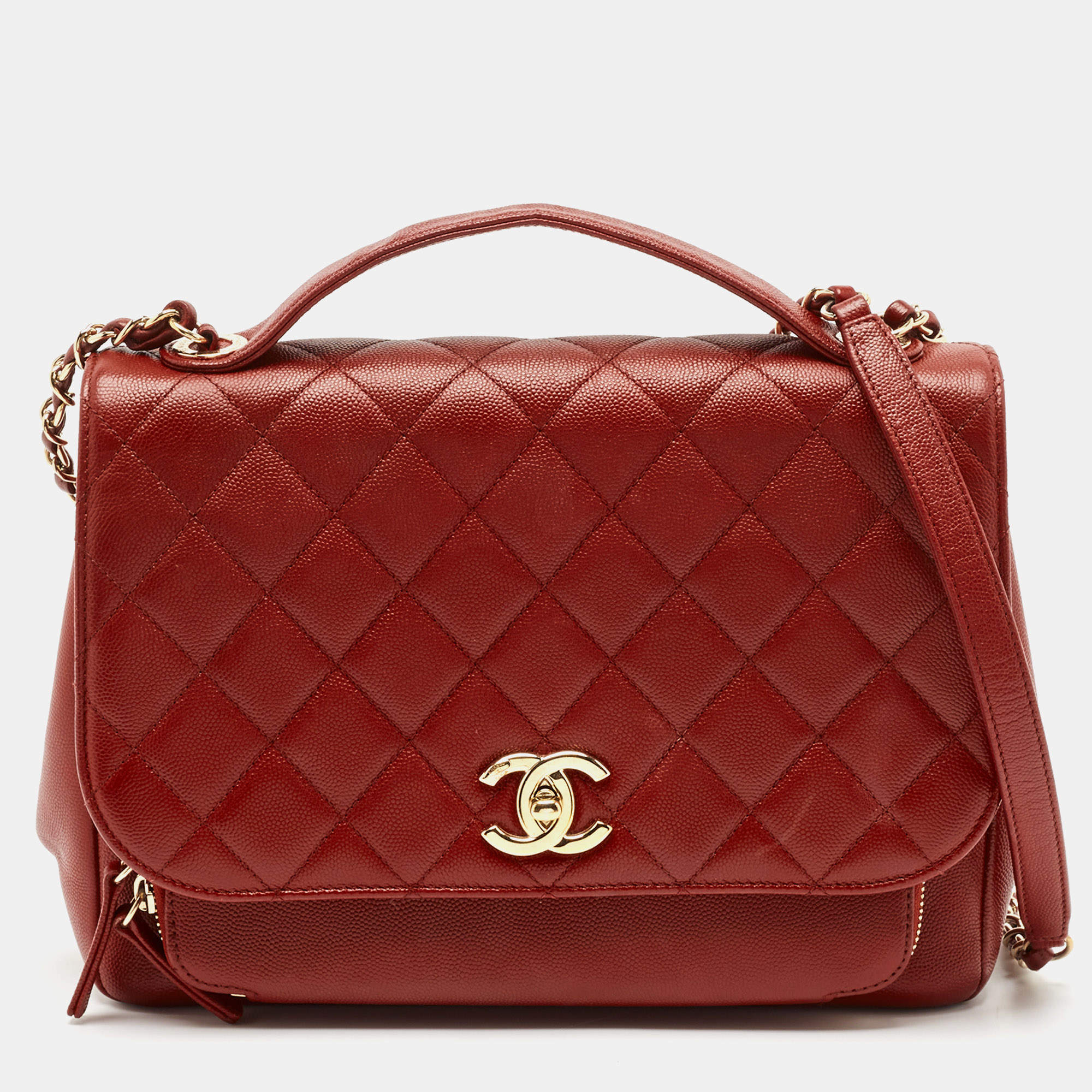 Pre Owned Chanel Red Quilted Caviar Leather Large Business Affinity Flap Bag 