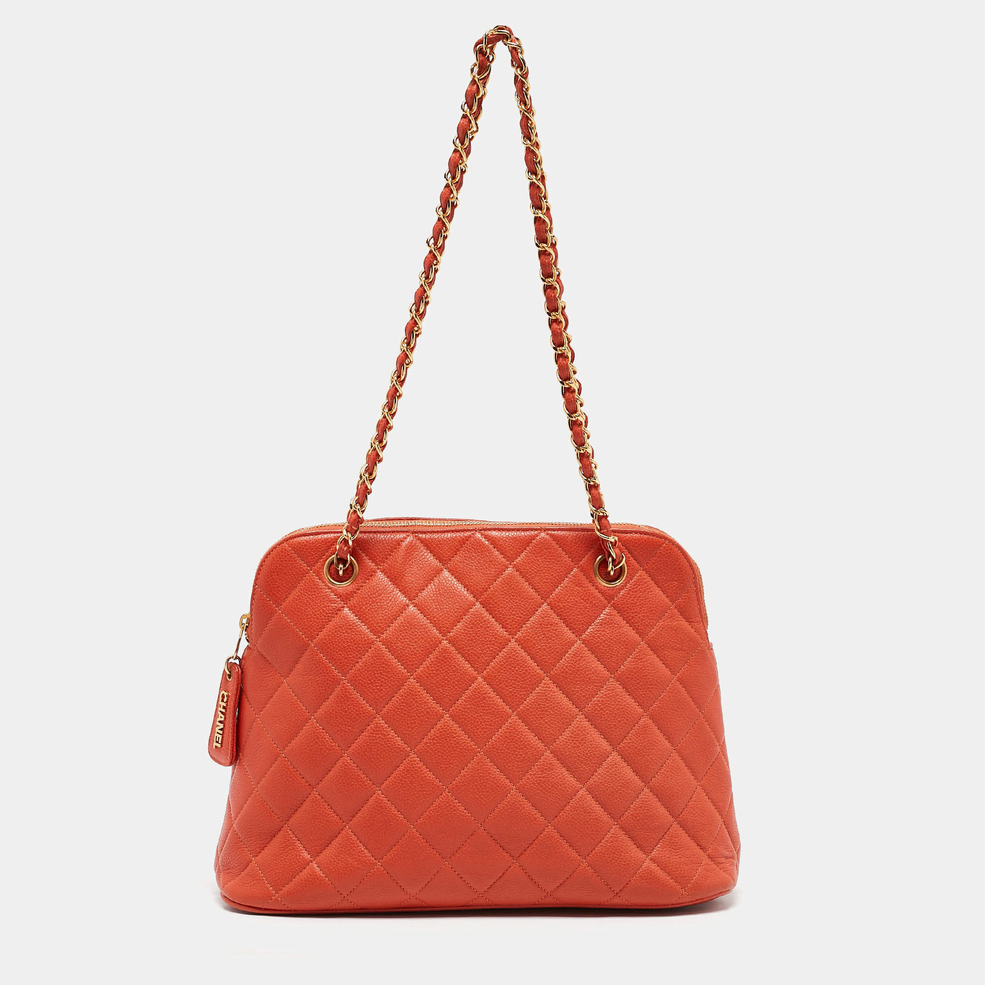 Chanel Orange Quilted Caviar Leather Dome Satchel