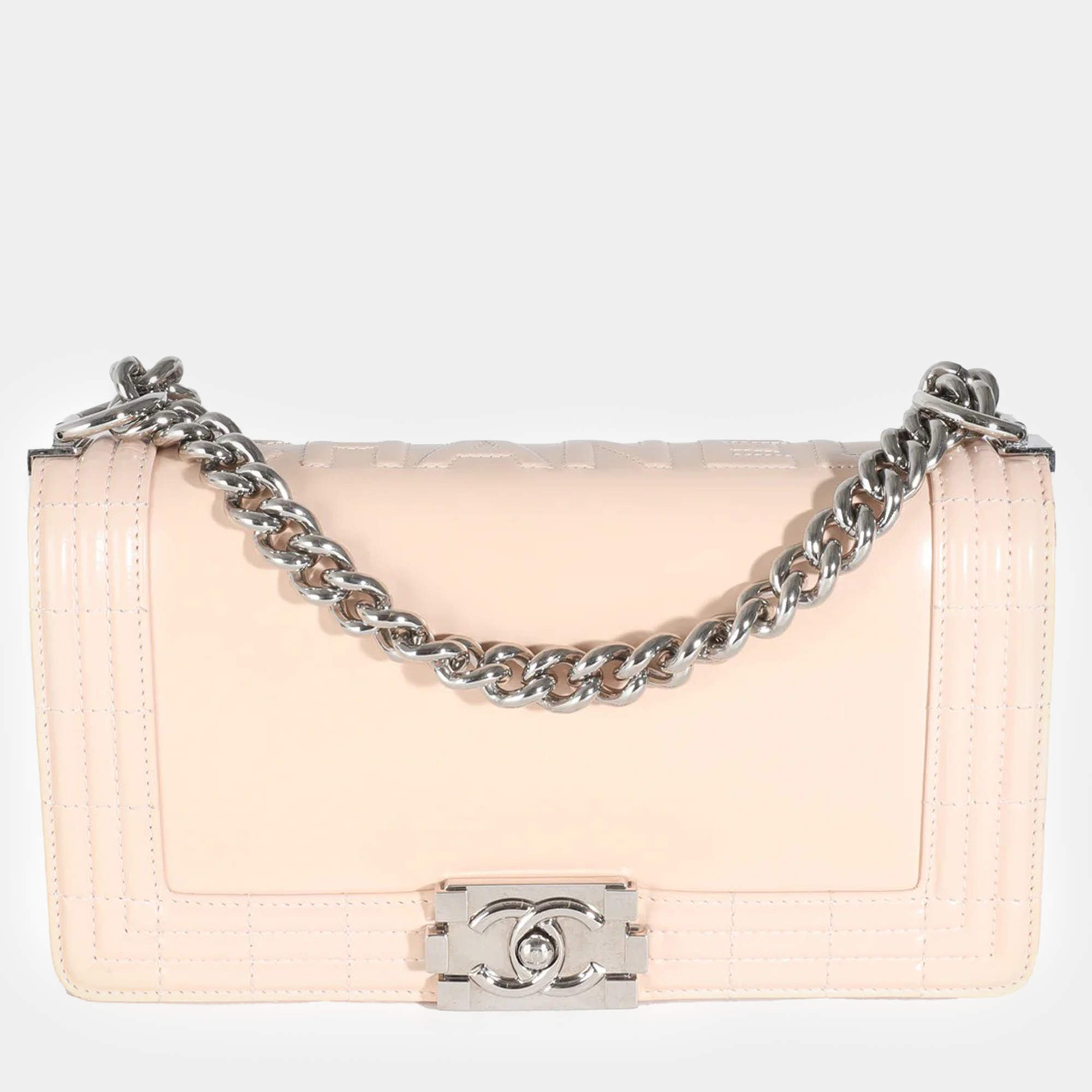 Pre Owned Chanel Beige Glazed Calfskin Old Medium Boy Bag