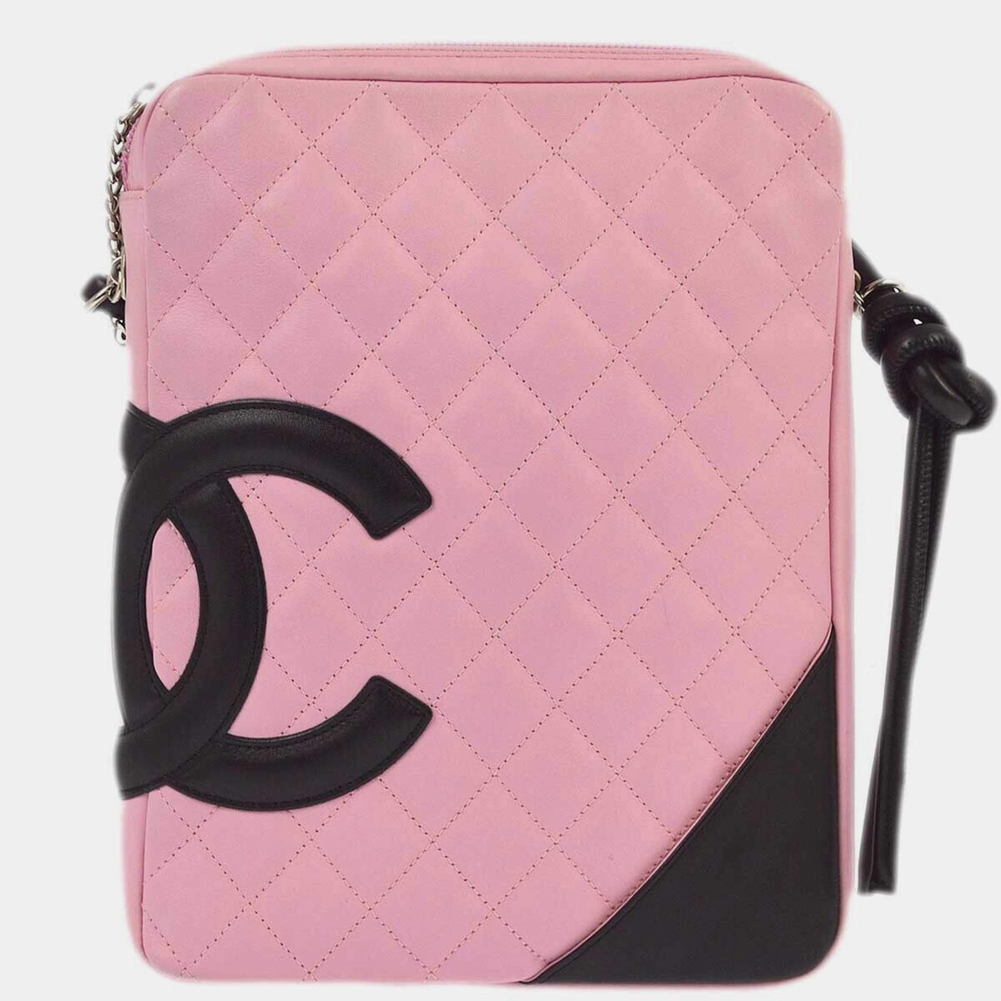 Pre Owned Chanel Pink /Black Calfskin Cambon Ligne Shoulder Bag