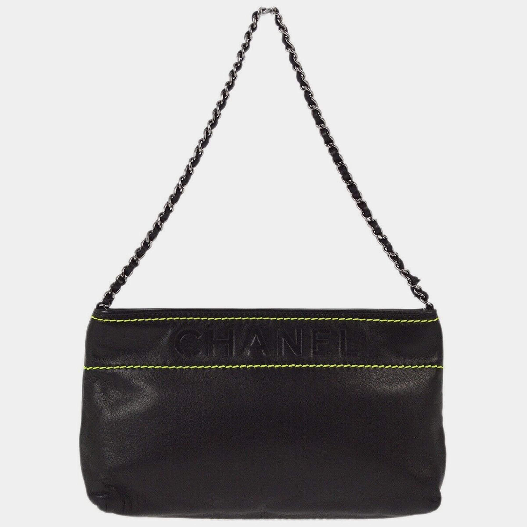 Pre Owned Chanel Black Lambskin Chain Shoulder Bag