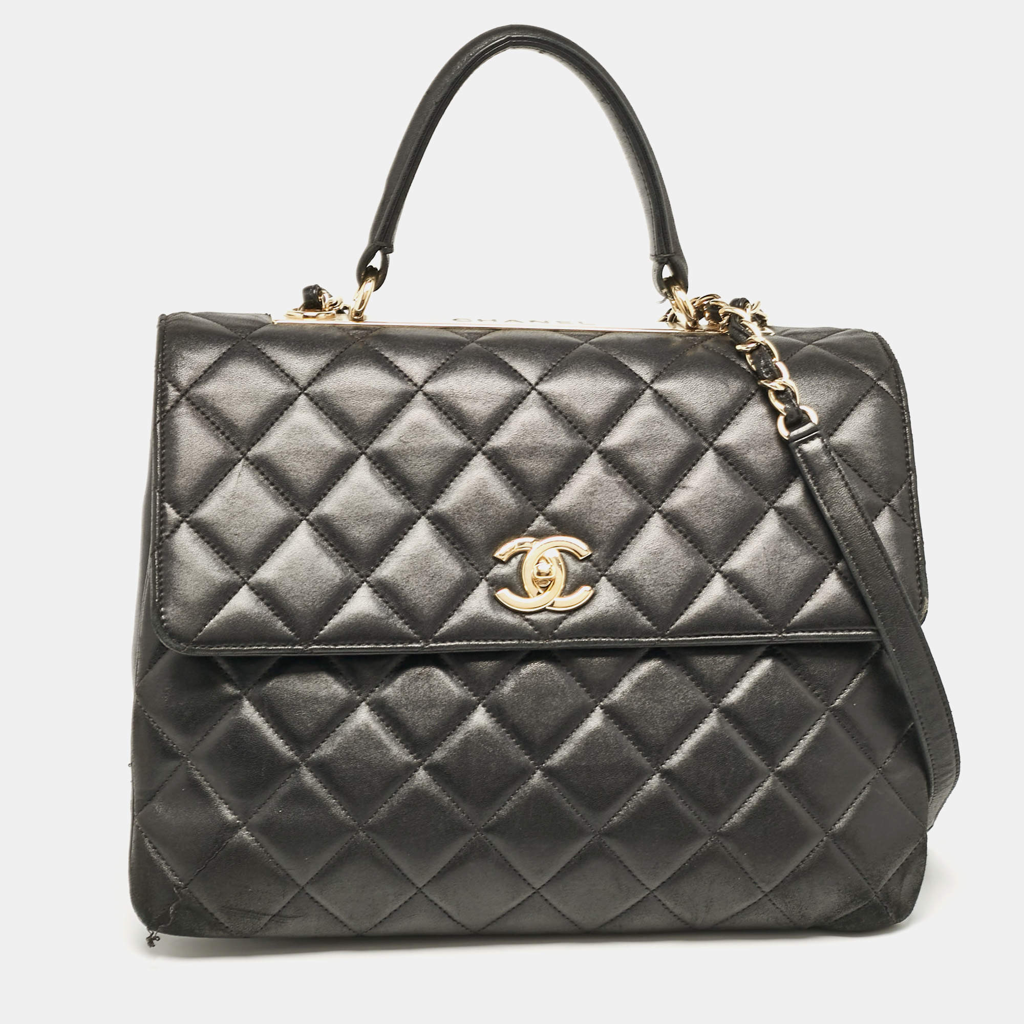 Pre Owned Chanel Black Quilted Leather Large Trendy CC Top Handle Bag