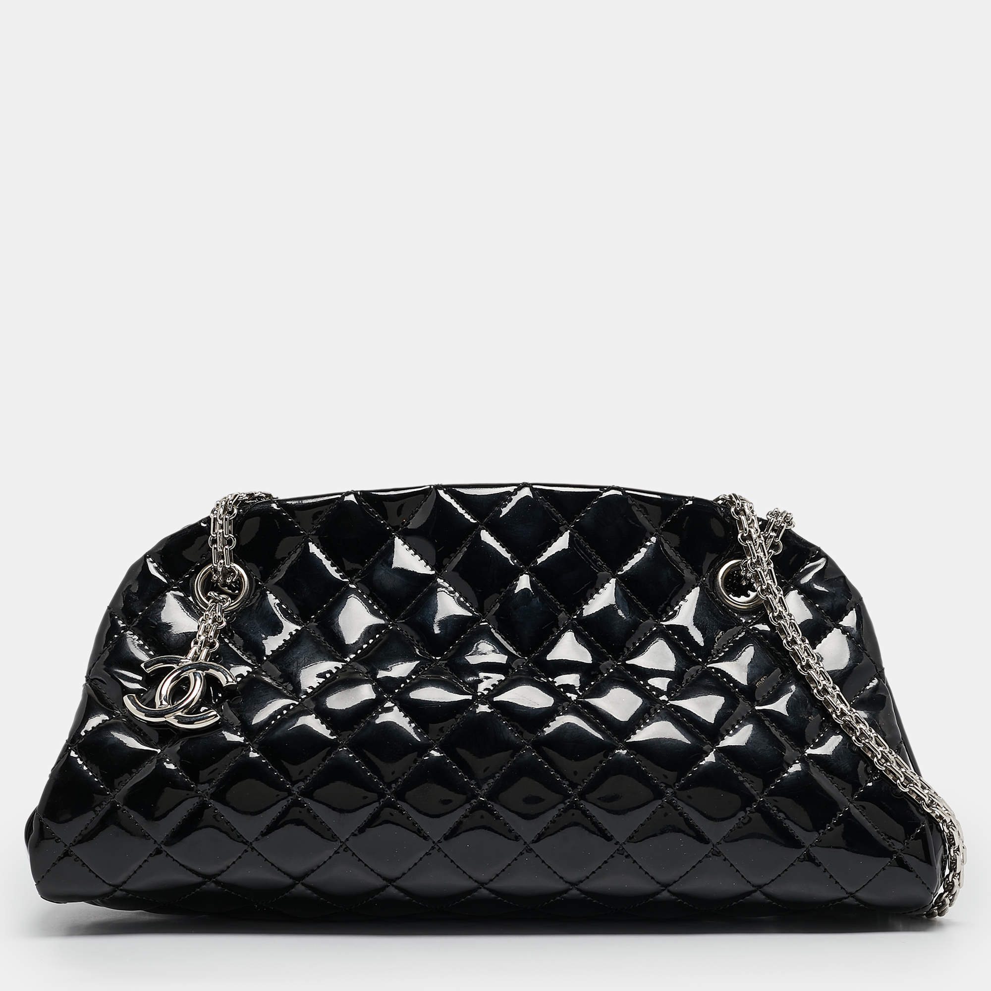 Pre Owned Chanel Black Quilted Patent Leather Medium Just Mademoiselle Bowler Bag