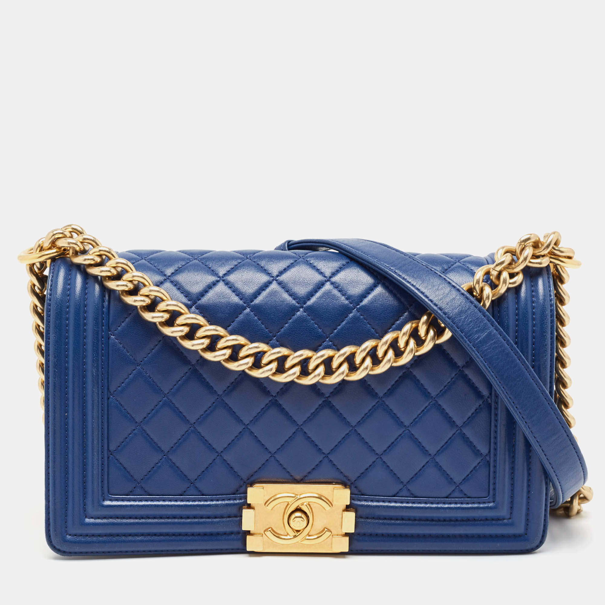 Chanel Navy Blue Quilted Leather Medium Boy Flap Bag