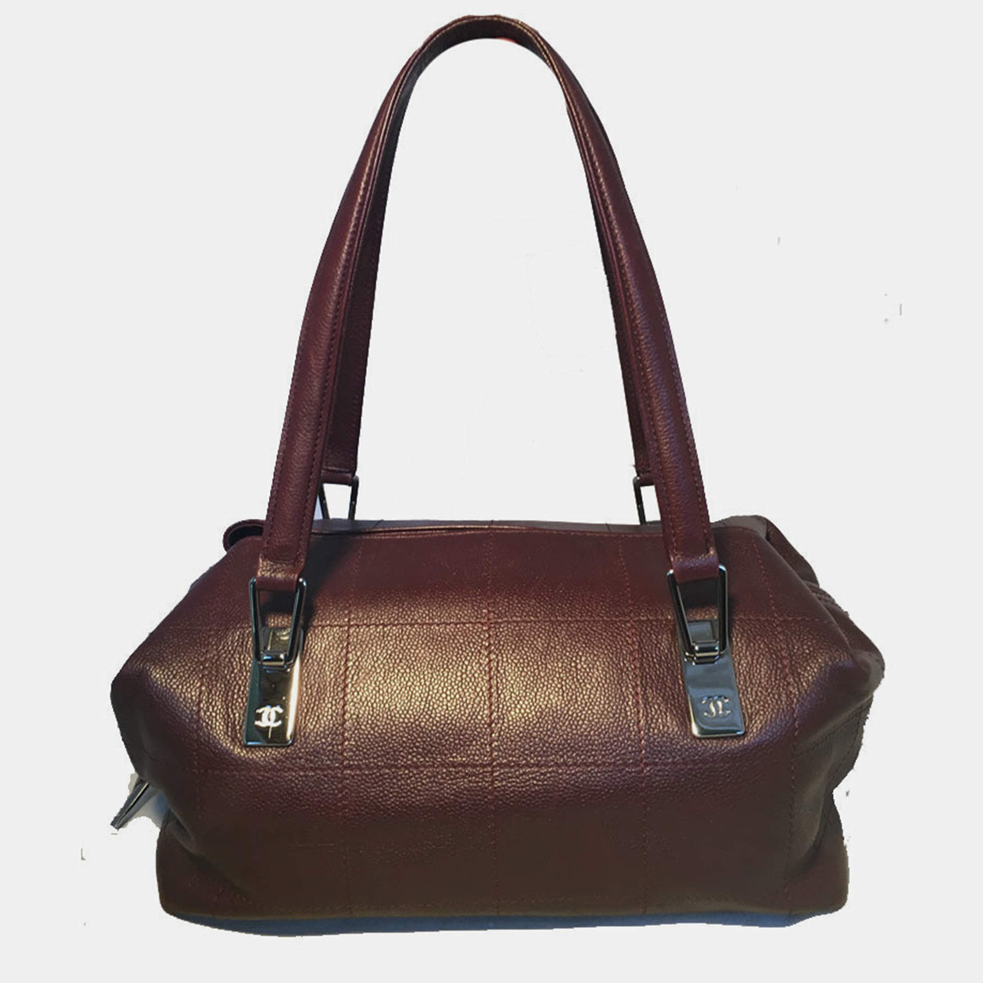 Chanel Burgundy Caviar Leather Square Quilted Shoulder Bag Tote