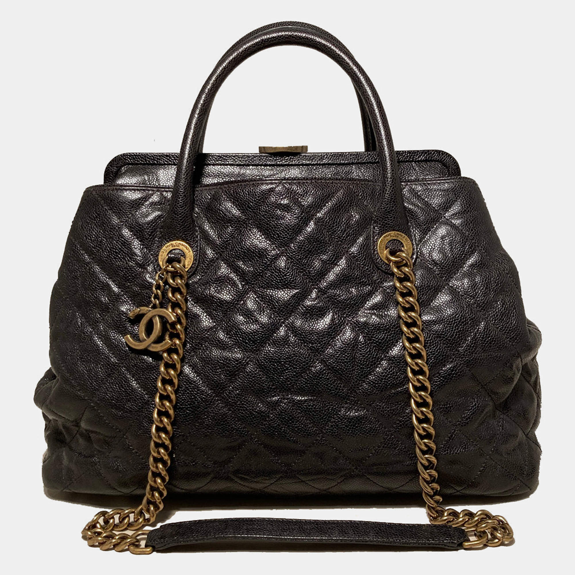 Chanel Glazed Caviar Large Frame Tote Bag