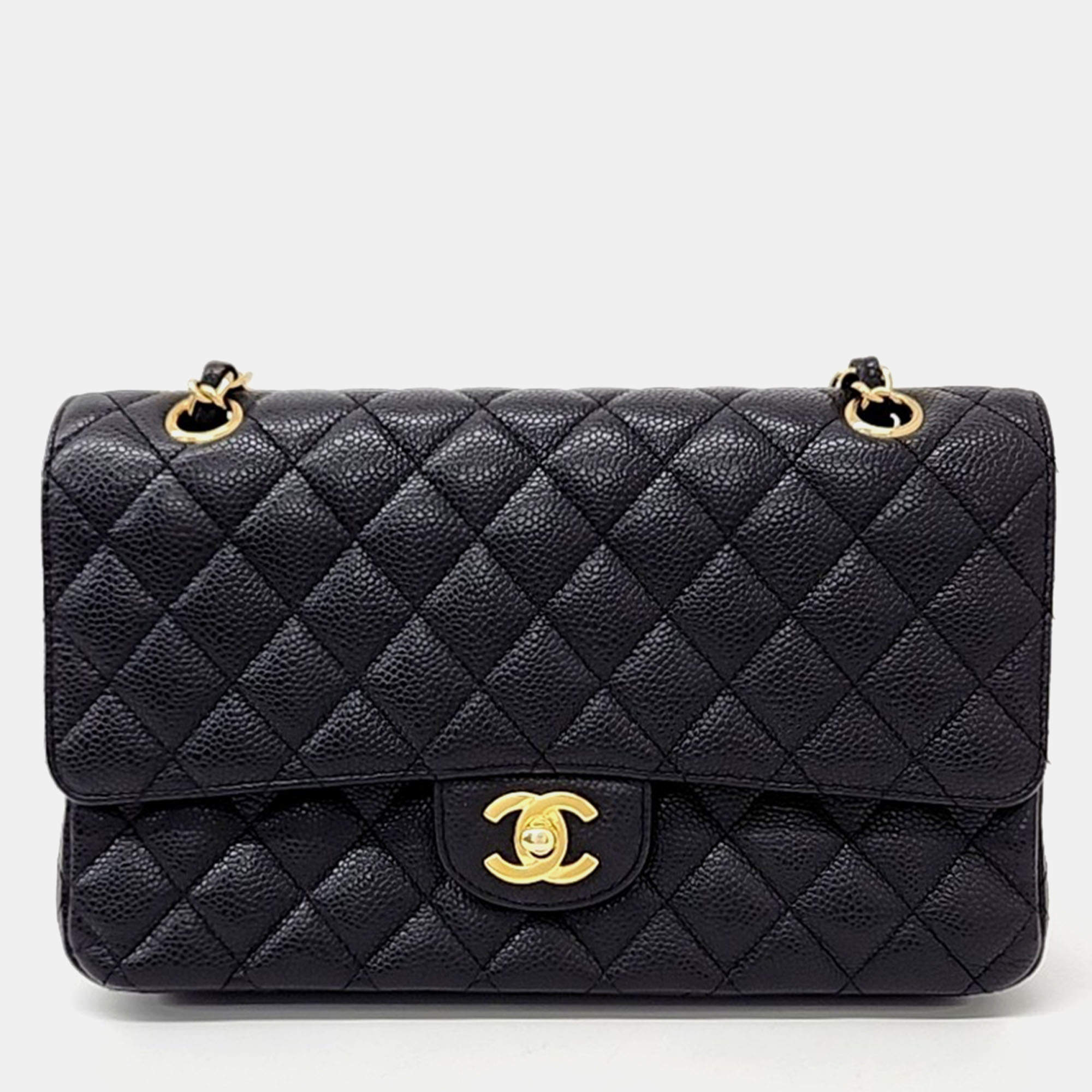 Pre Owned Chanel Black Leather Medium Classic Flap Bag