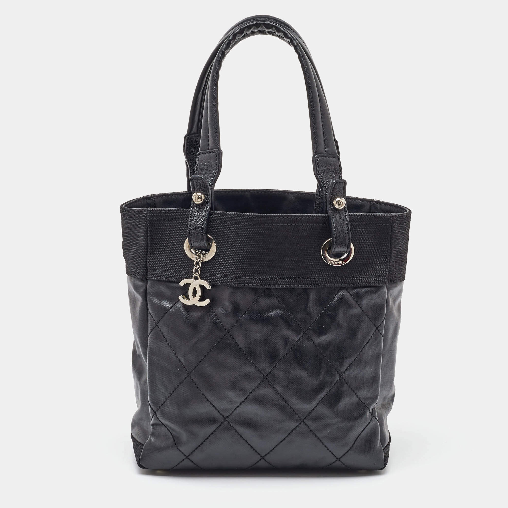 Chanel Black Quilted Coated Canvas and Fabric Paris-Biarritz Bag