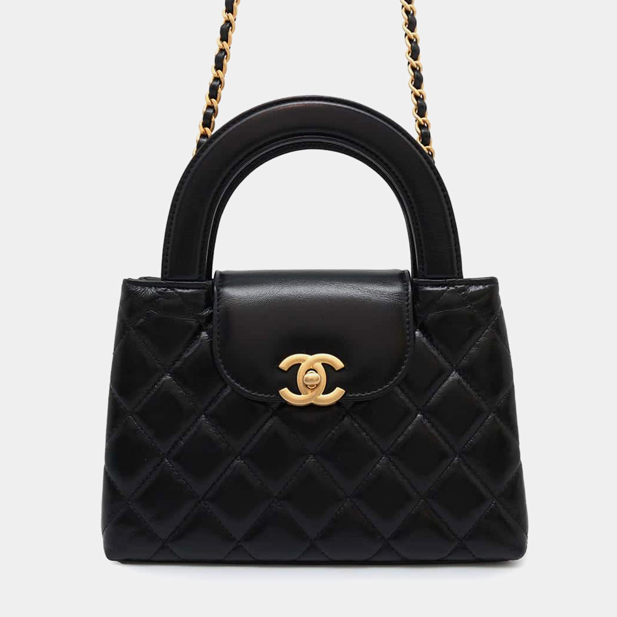 Pre Owned Chanel Black Shiny Calf Leather Mini Kelly Shoulder Bag