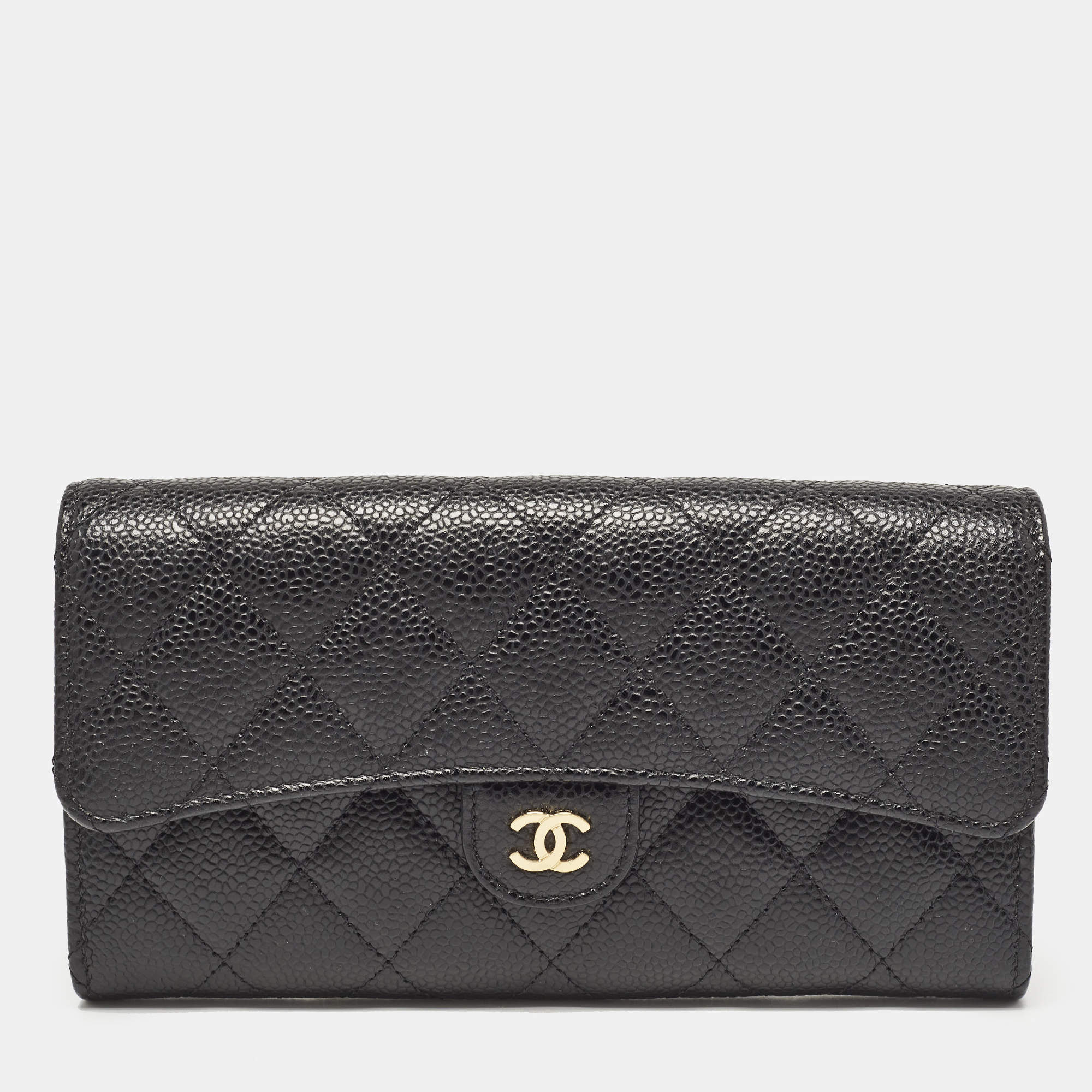Chanel Black Quilted Caviar Leather Classic Flap Continental Wallet