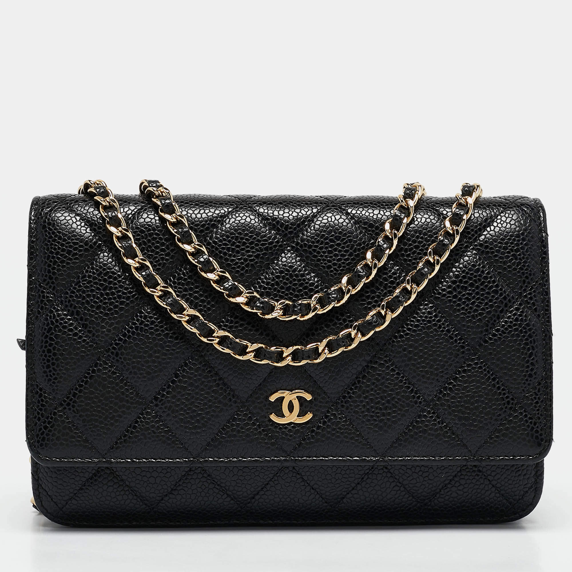 Pre Owned Chanel Black Quilted Caviar Leather WOC Clutch Bag