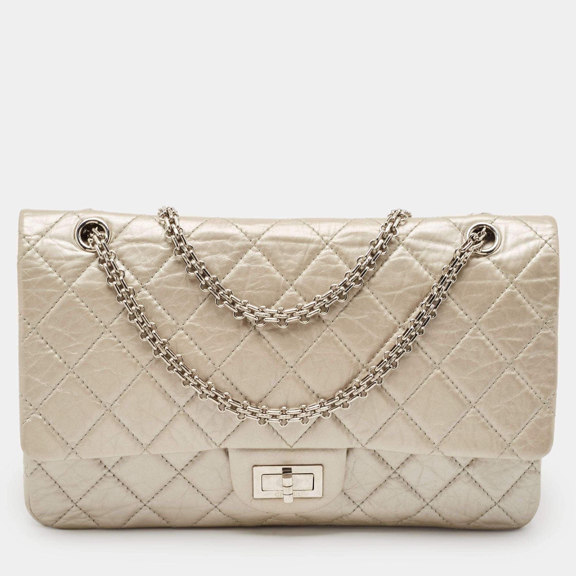 Chanel Silver Quilted Aged Leather 227 Reissue 2.55 Flap Bag