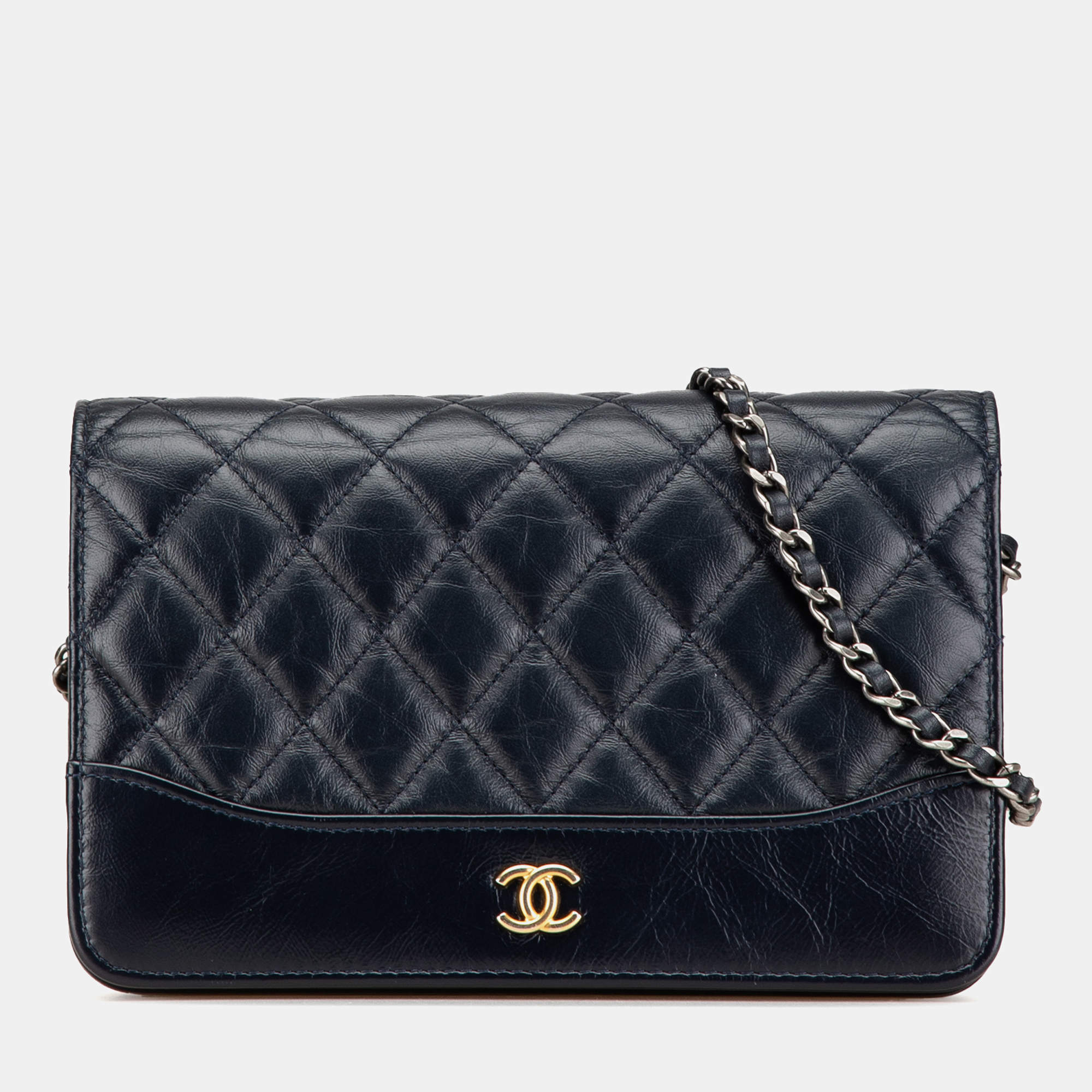 Chanel Black Quilted Aged Calfskin Gabrielle Wallet On Chain
