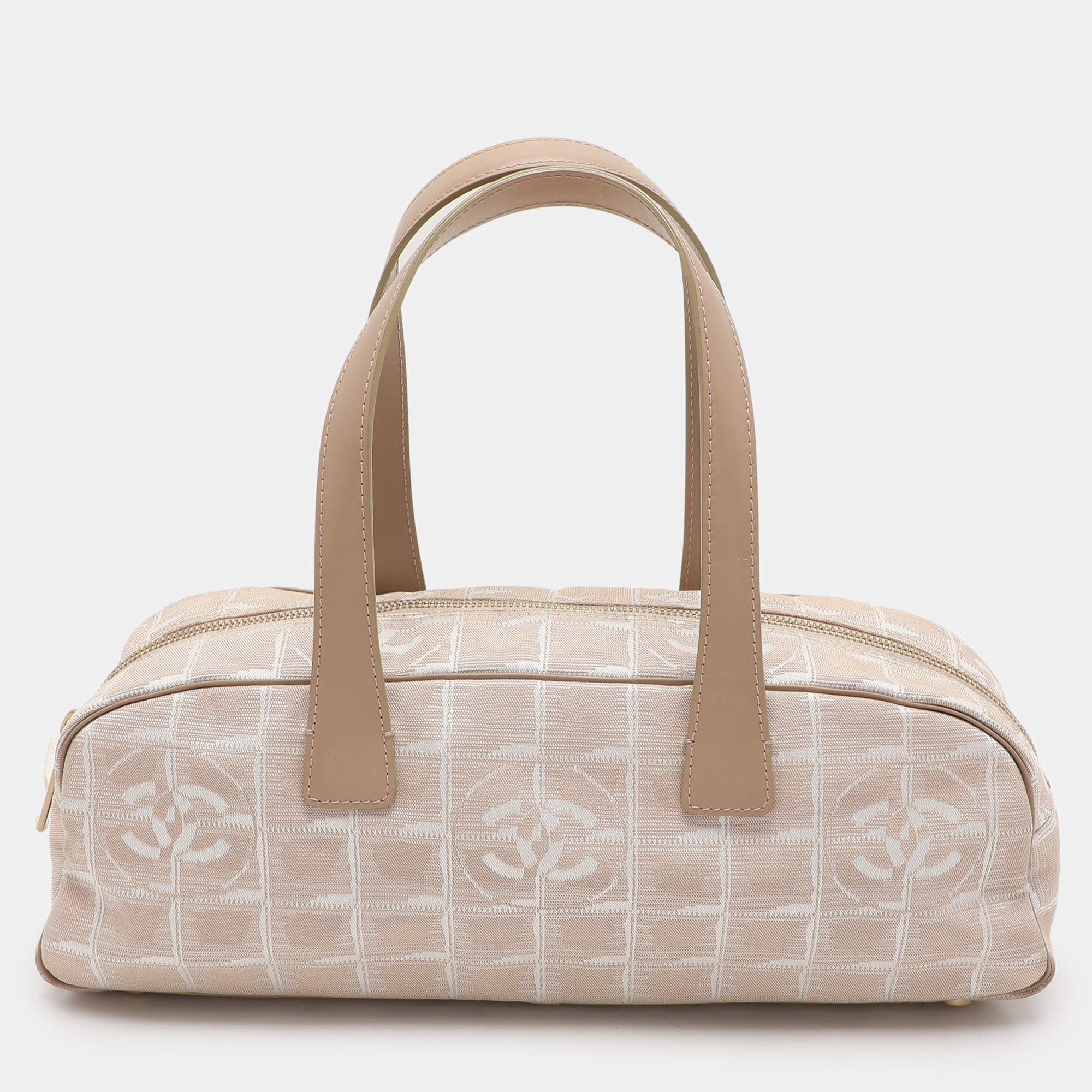 Pre Owned Chanel Beige Nylon CC Logo Travel Line Bowler Bag