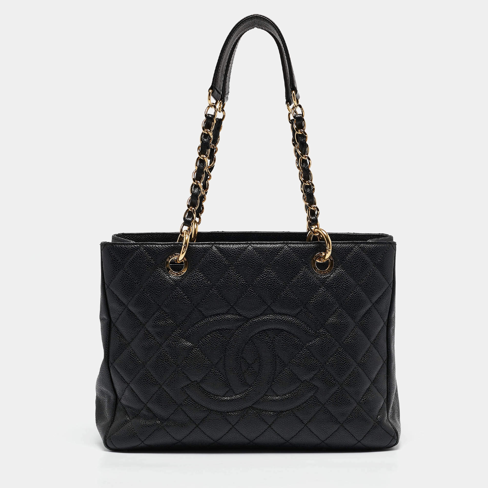 Pre Owned Chanel Black Quilted Caviar Leather Grand Shopping Tote