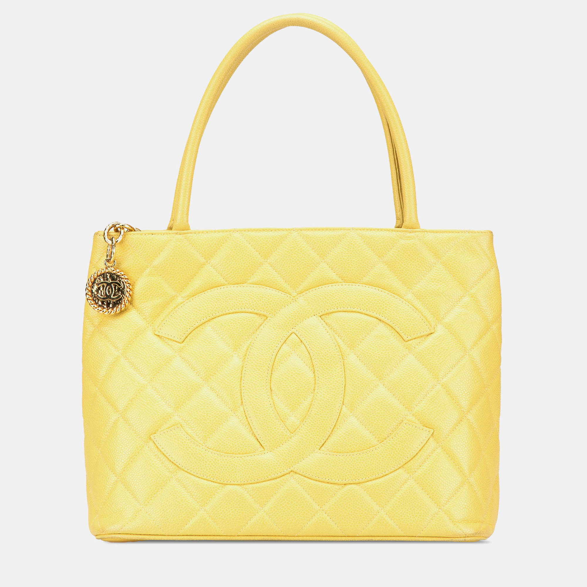 Chanel Yellow Caviar Medallion Tote Bag