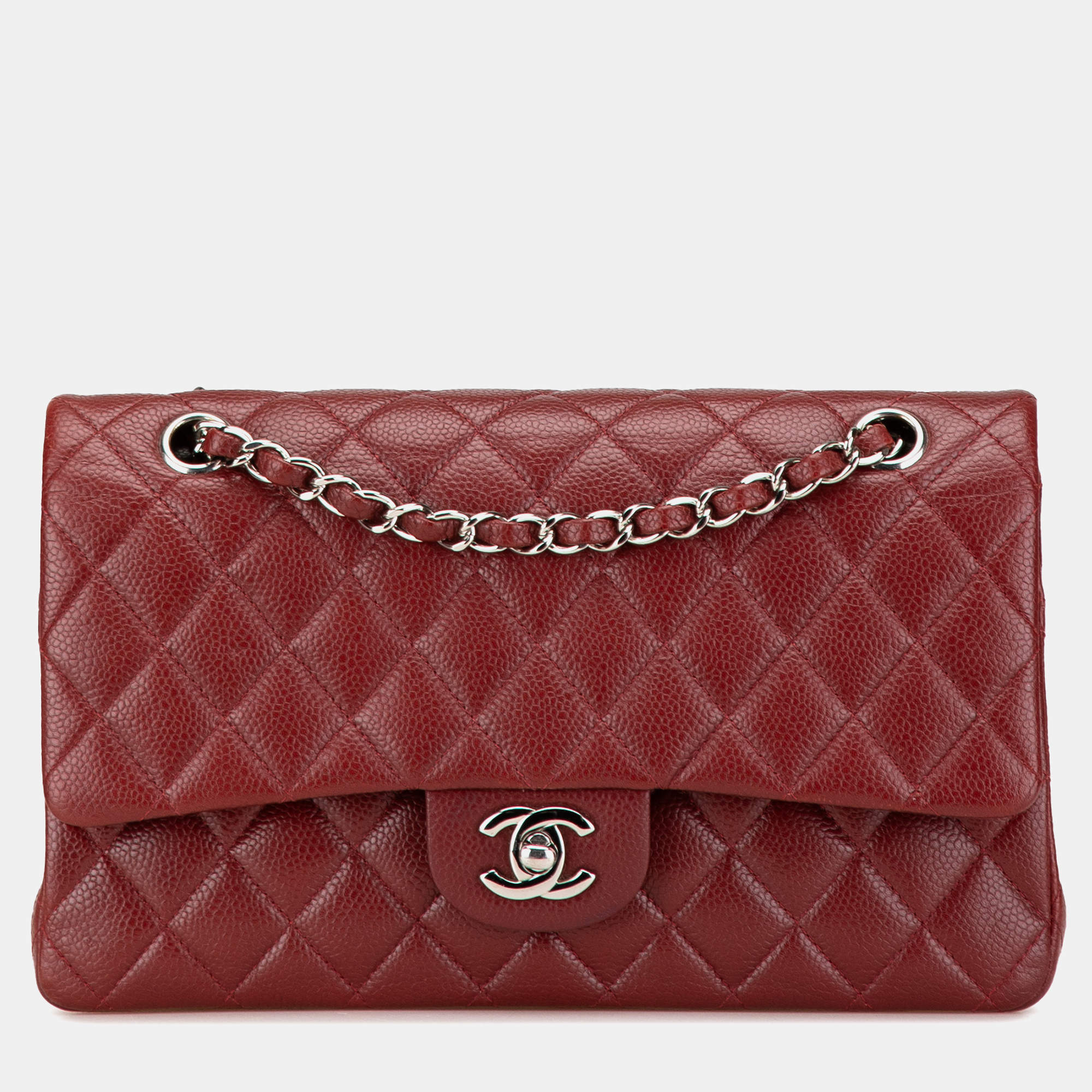 Chanel Red Caviar Leather Medium Classic Double Flap Shoulder Bag
