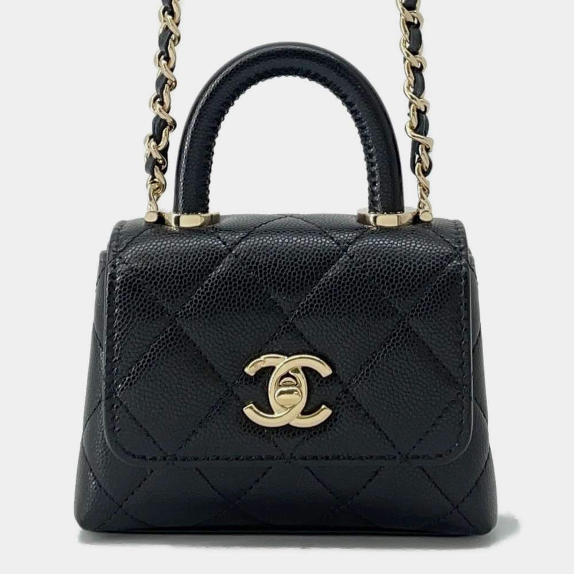 Chanel Black Caviar Leather Coco Handle Bag 