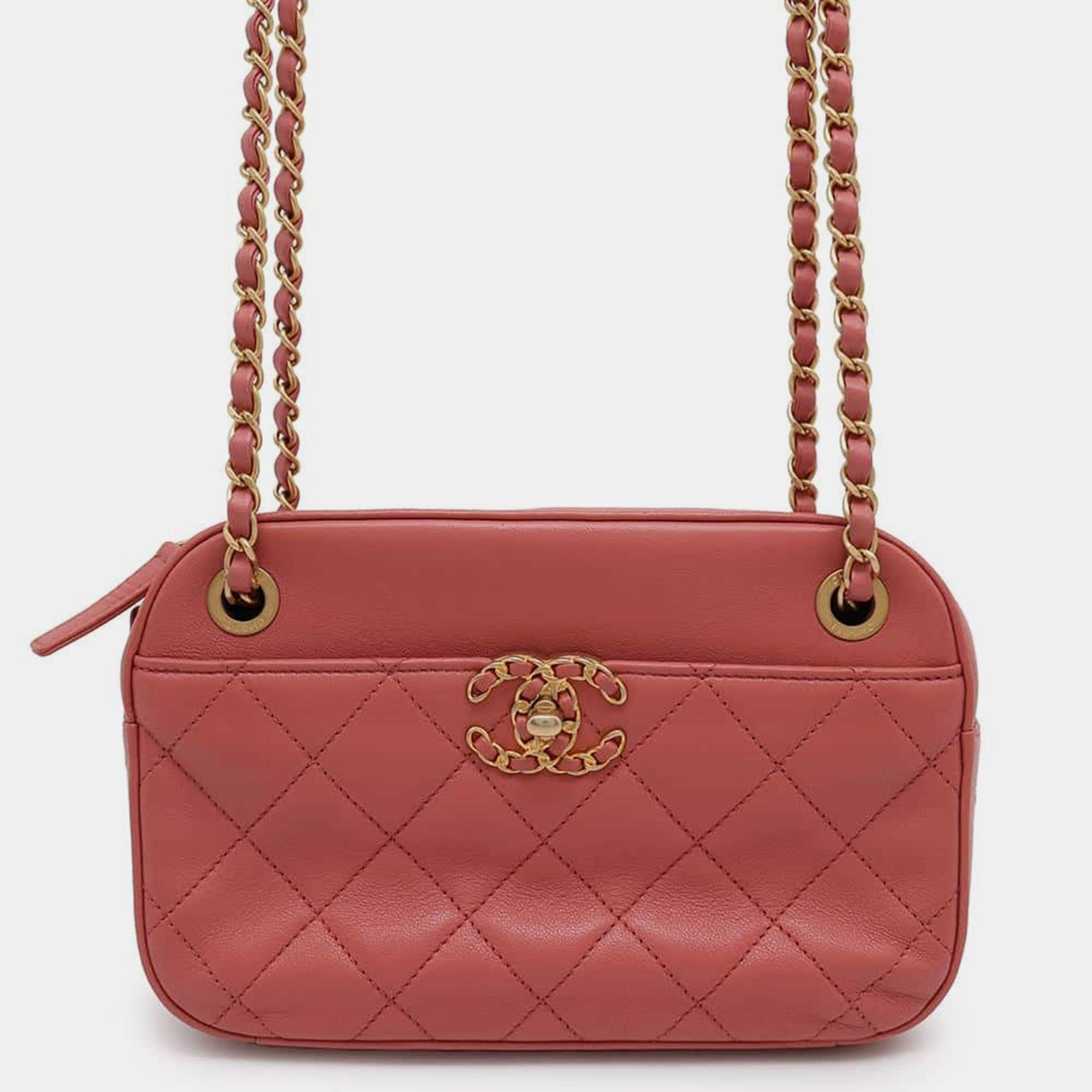 Chanel Pink Lambskin Leather Camera Shoulder Bag