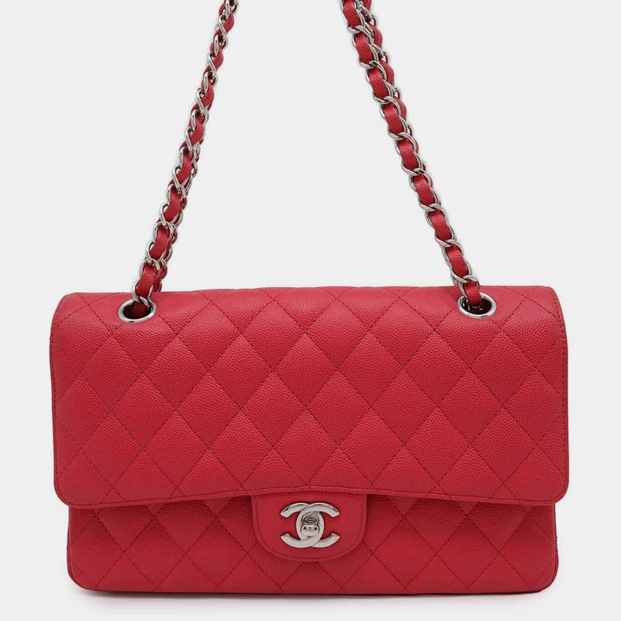 Chanel Red Caviar Leather Classic Double Flap Bag 