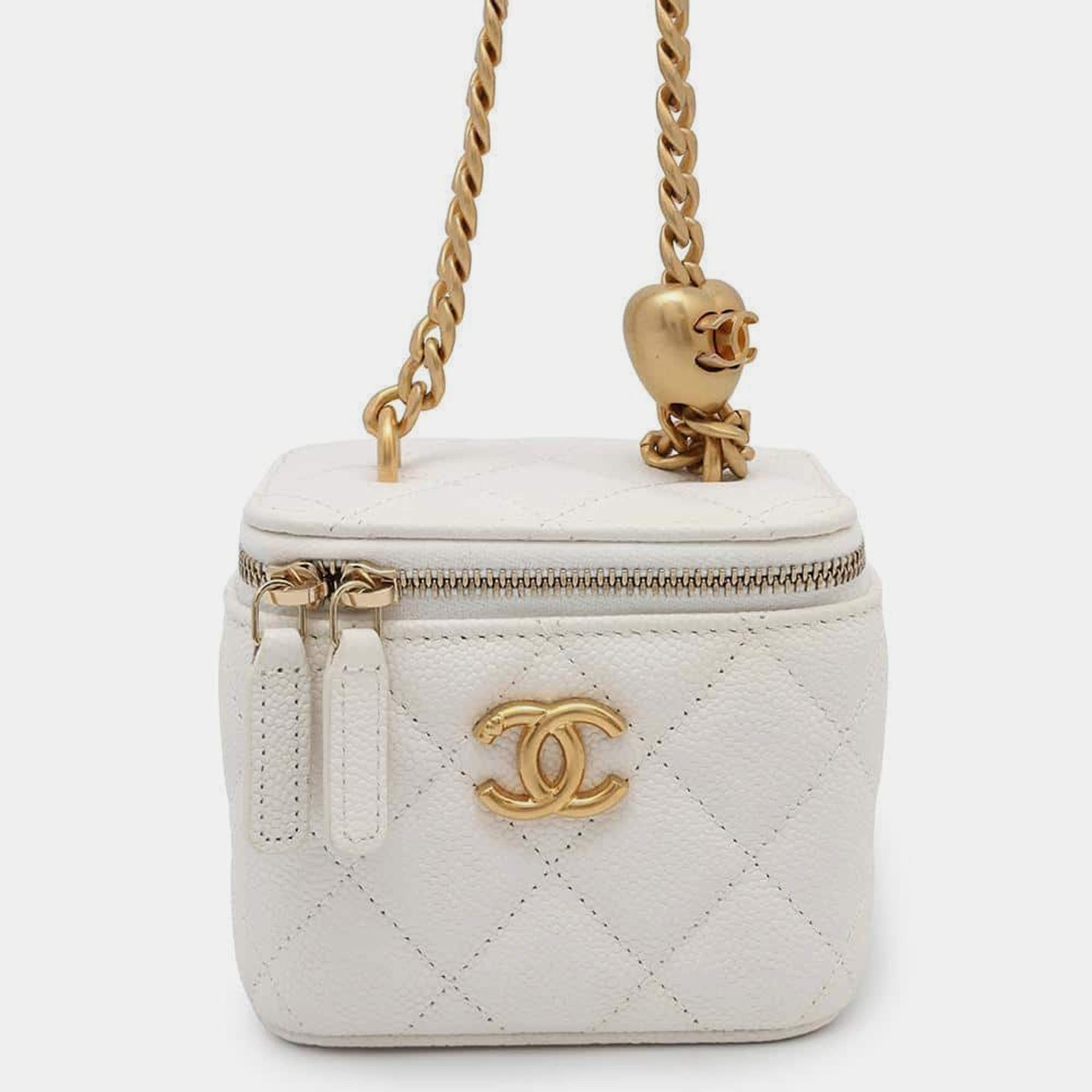 Chanel White Caviar Leather Vanity Chain Shoulder Bag
