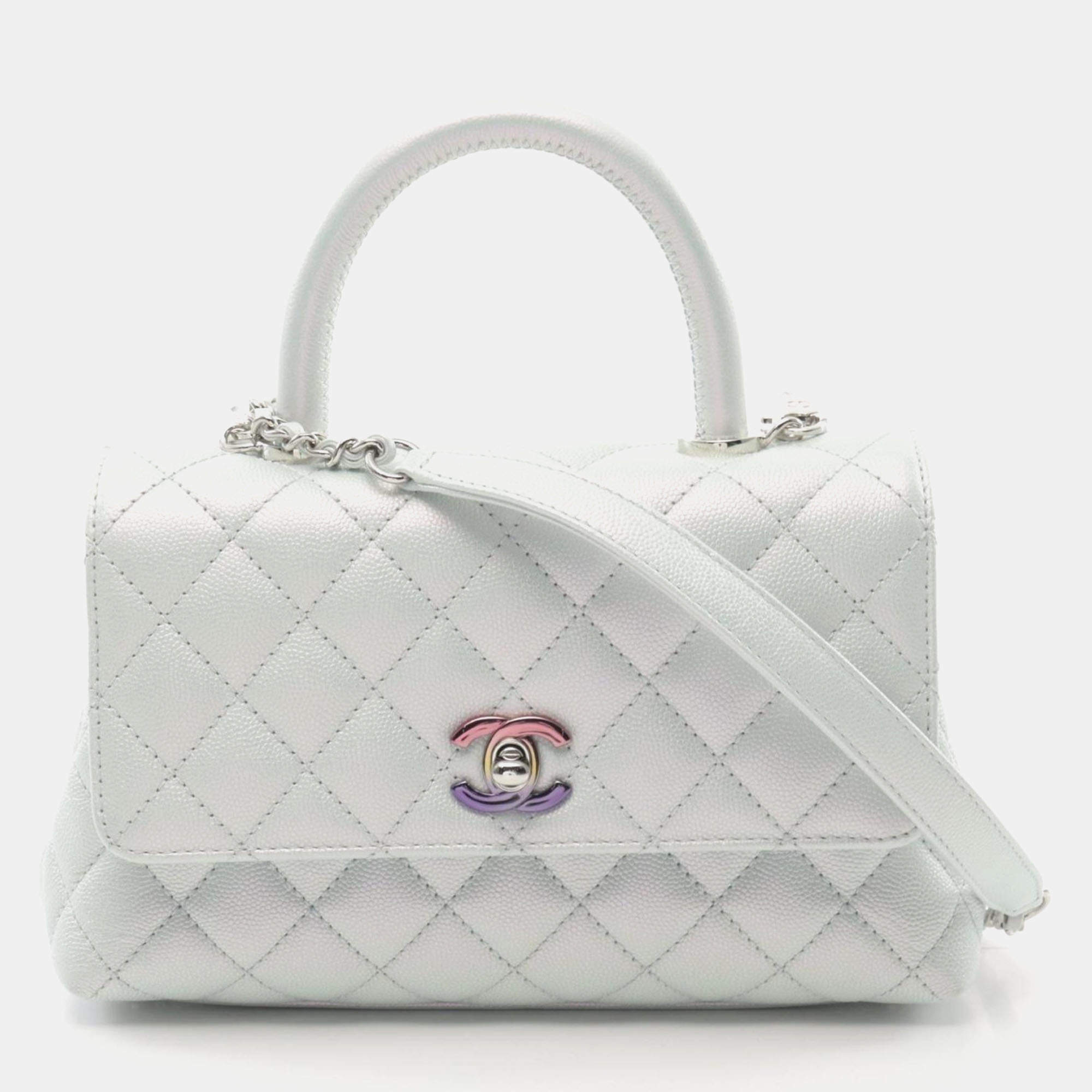 Chanel Blue Leather Coco Top Handle Bag